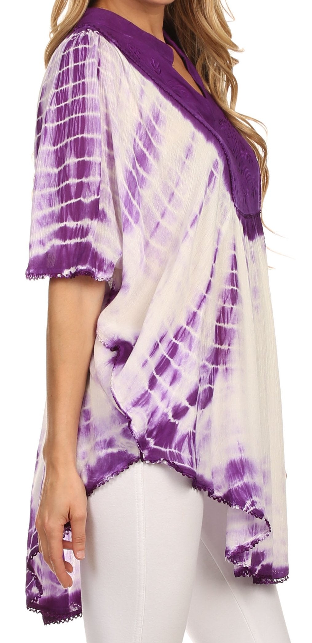 Sakkas Martina Delicate Embroidered Tie Dye Poncho Top / Cover Up - Concordia Style Boutique