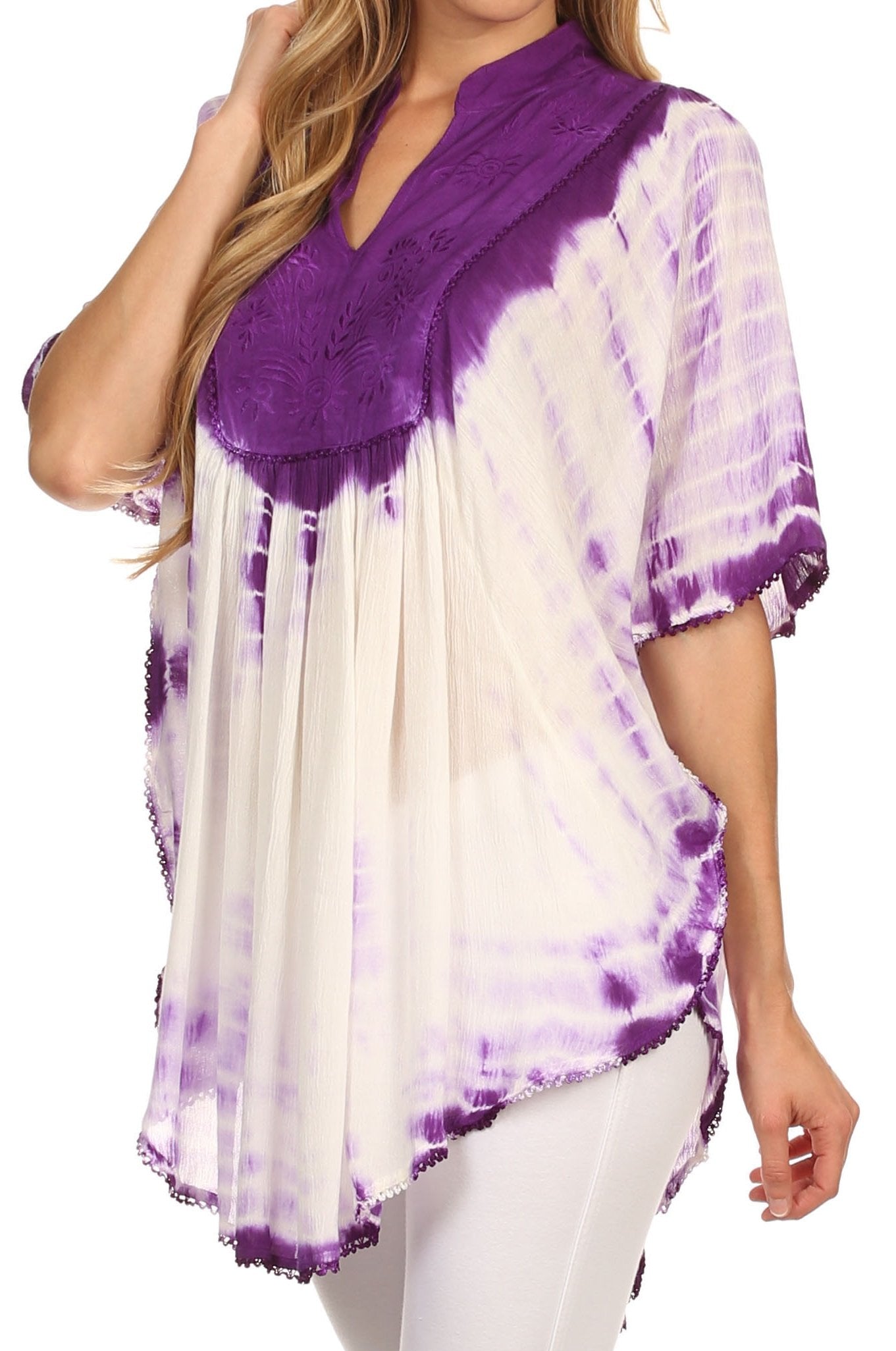 Sakkas Martina Delicate Embroidered Tie Dye Poncho Top / Cover Up - Concordia Style Boutique