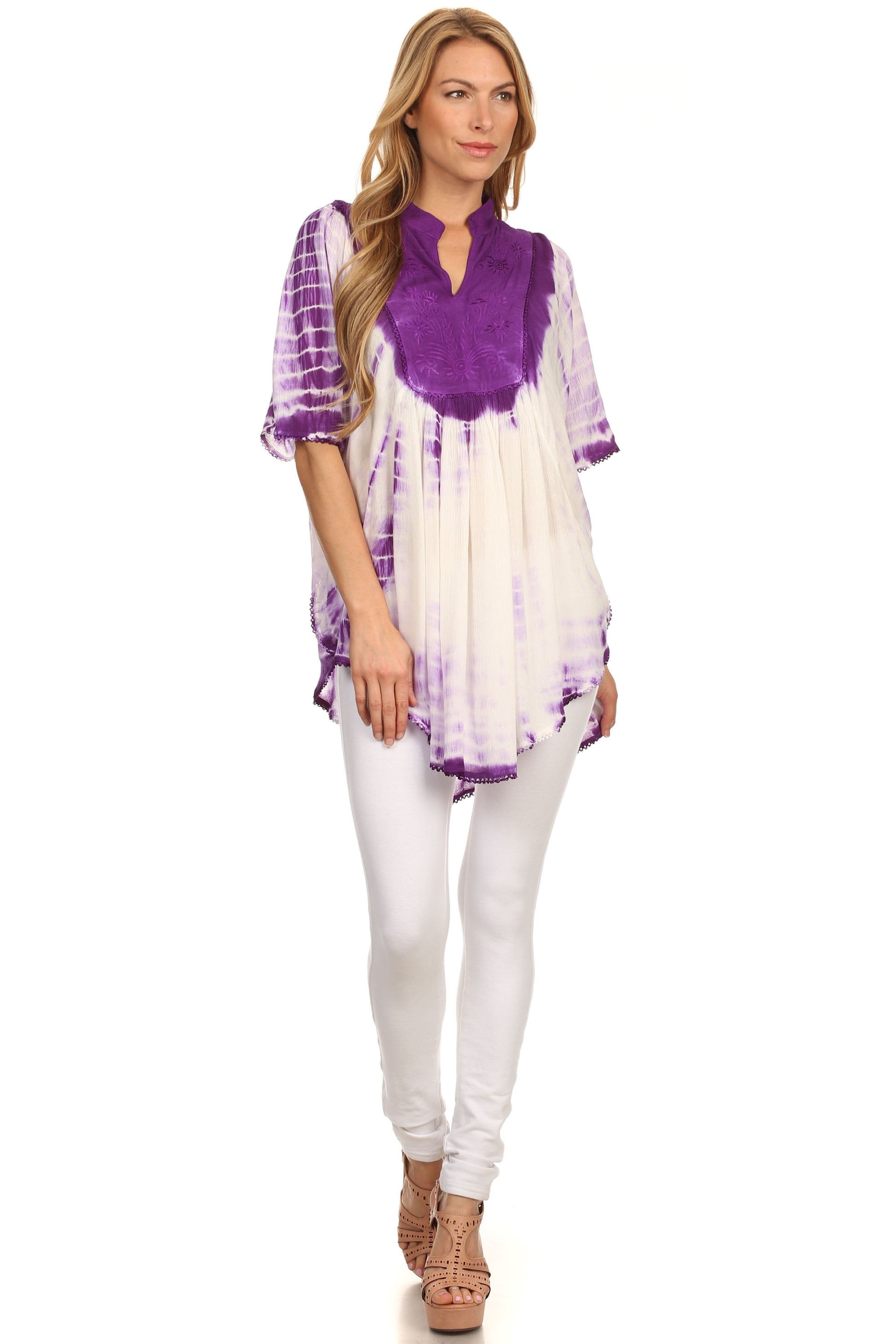 Sakkas Martina Delicate Embroidered Tie Dye Poncho Top / Cover Up - Concordia Style Boutique