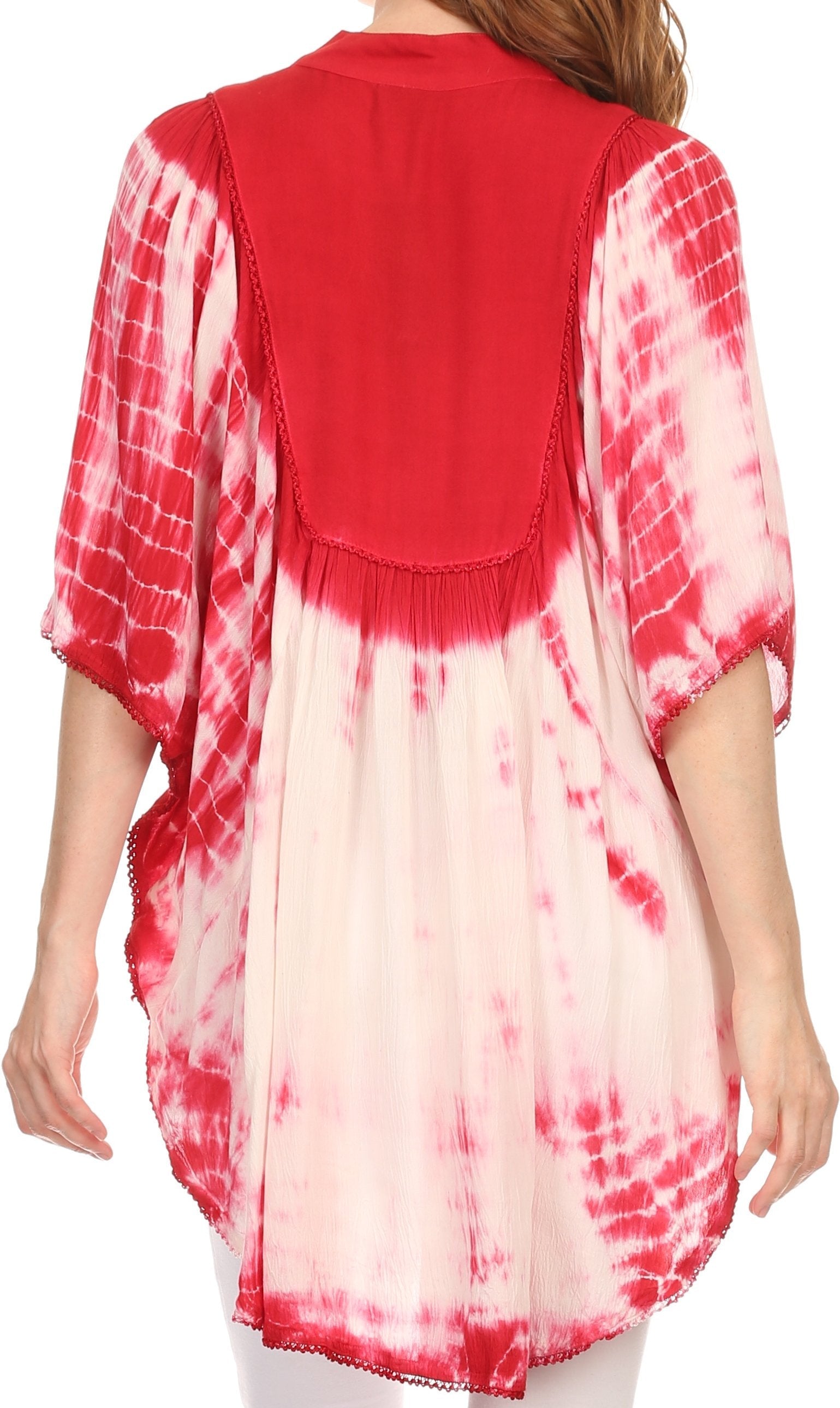Sakkas Martina Delicate Embroidered Tie Dye Poncho Top / Cover Up - Concordia Style Boutique