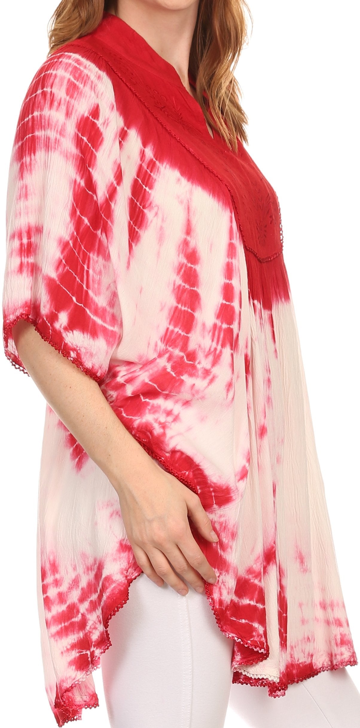Sakkas Martina Delicate Embroidered Tie Dye Poncho Top / Cover Up - Concordia Style Boutique