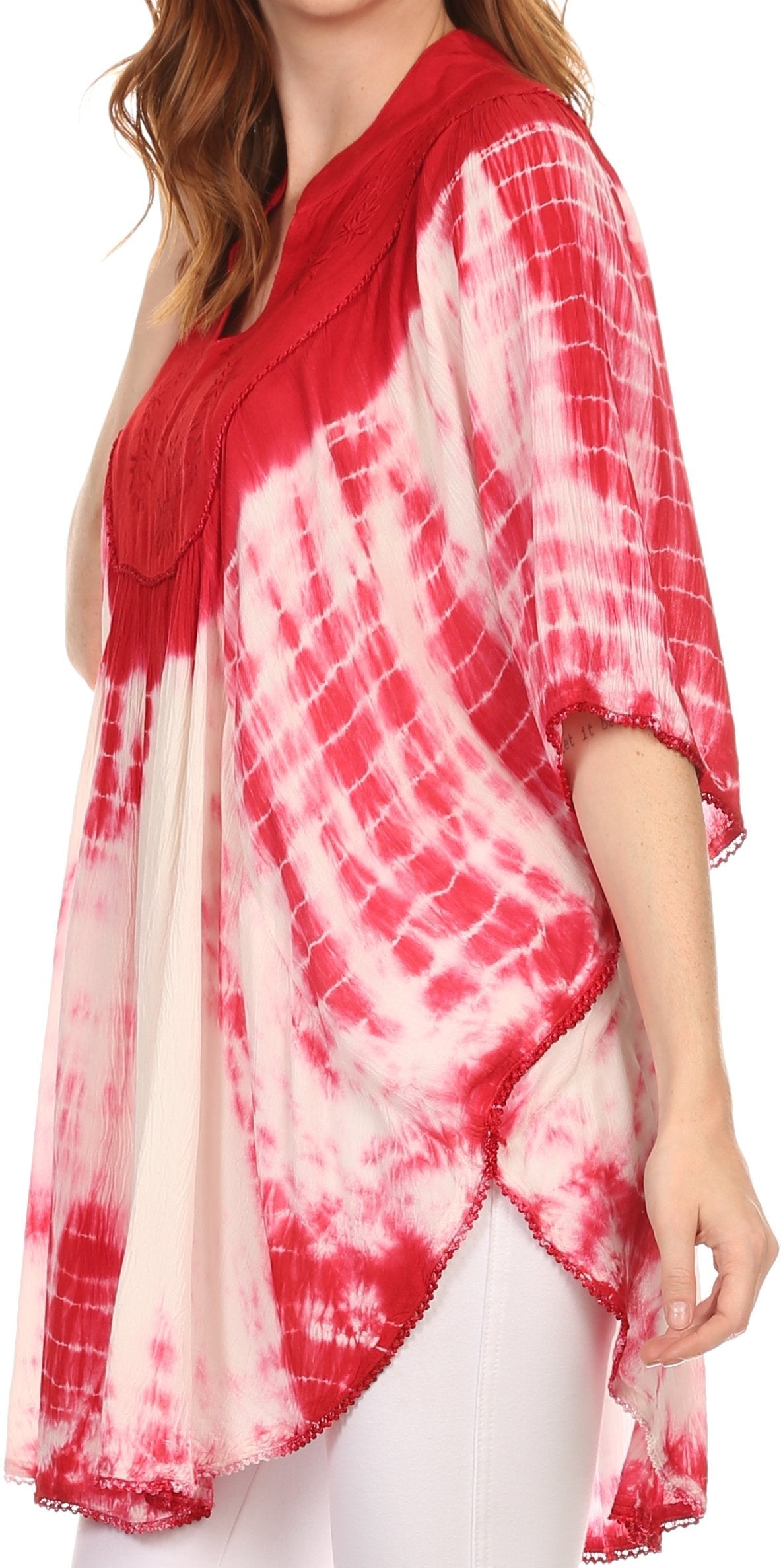 Sakkas Martina Delicate Embroidered Tie Dye Poncho Top / Cover Up - Concordia Style Boutique