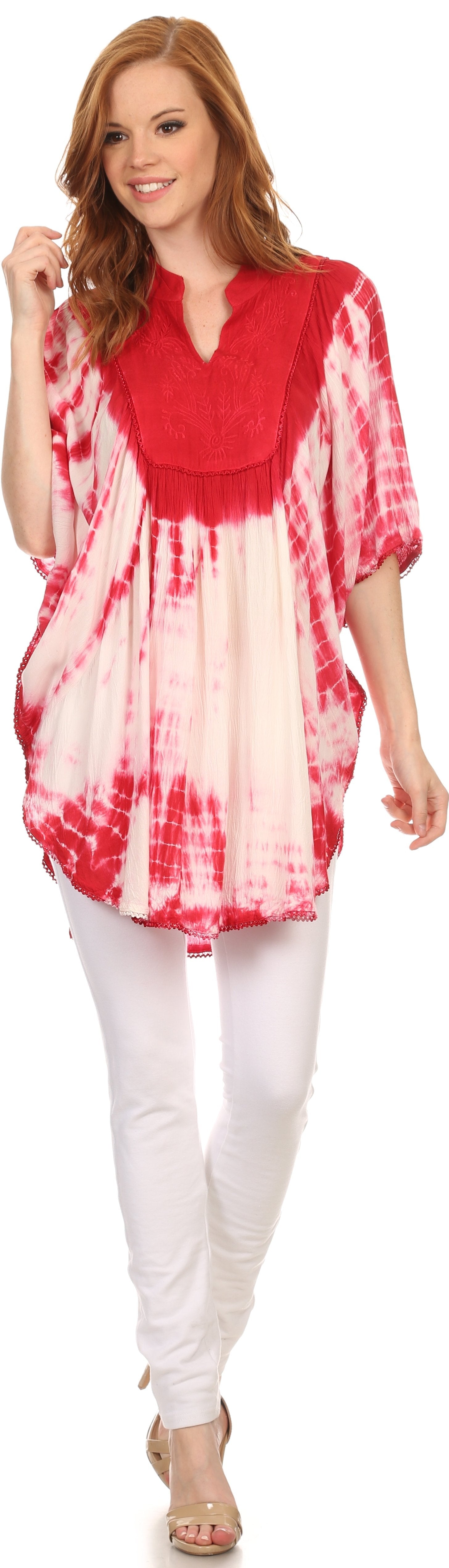 Sakkas Martina Delicate Embroidered Tie Dye Poncho Top / Cover Up - Concordia Style Boutique