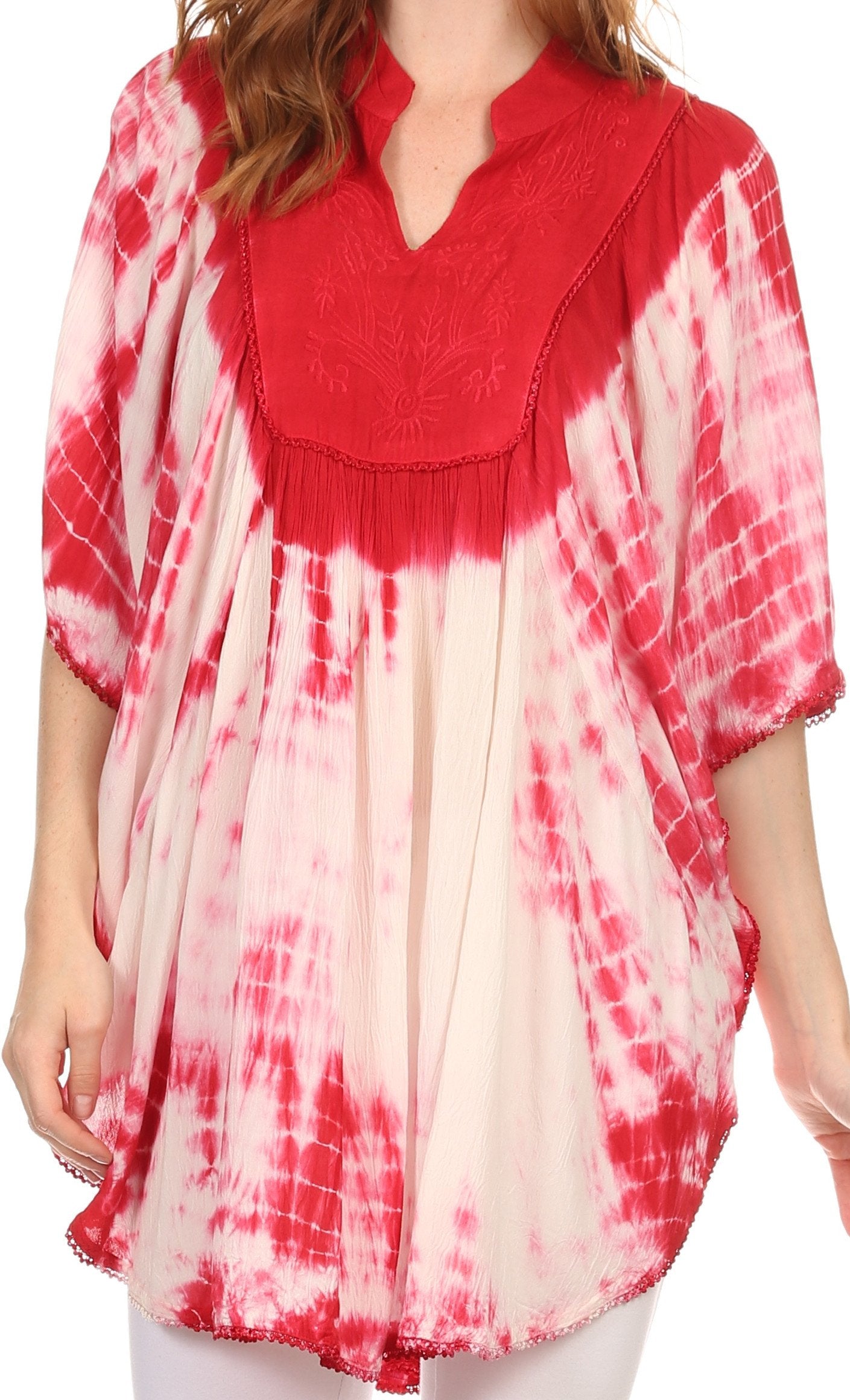 Sakkas Martina Delicate Embroidered Tie Dye Poncho Top / Cover Up - Concordia Style Boutique