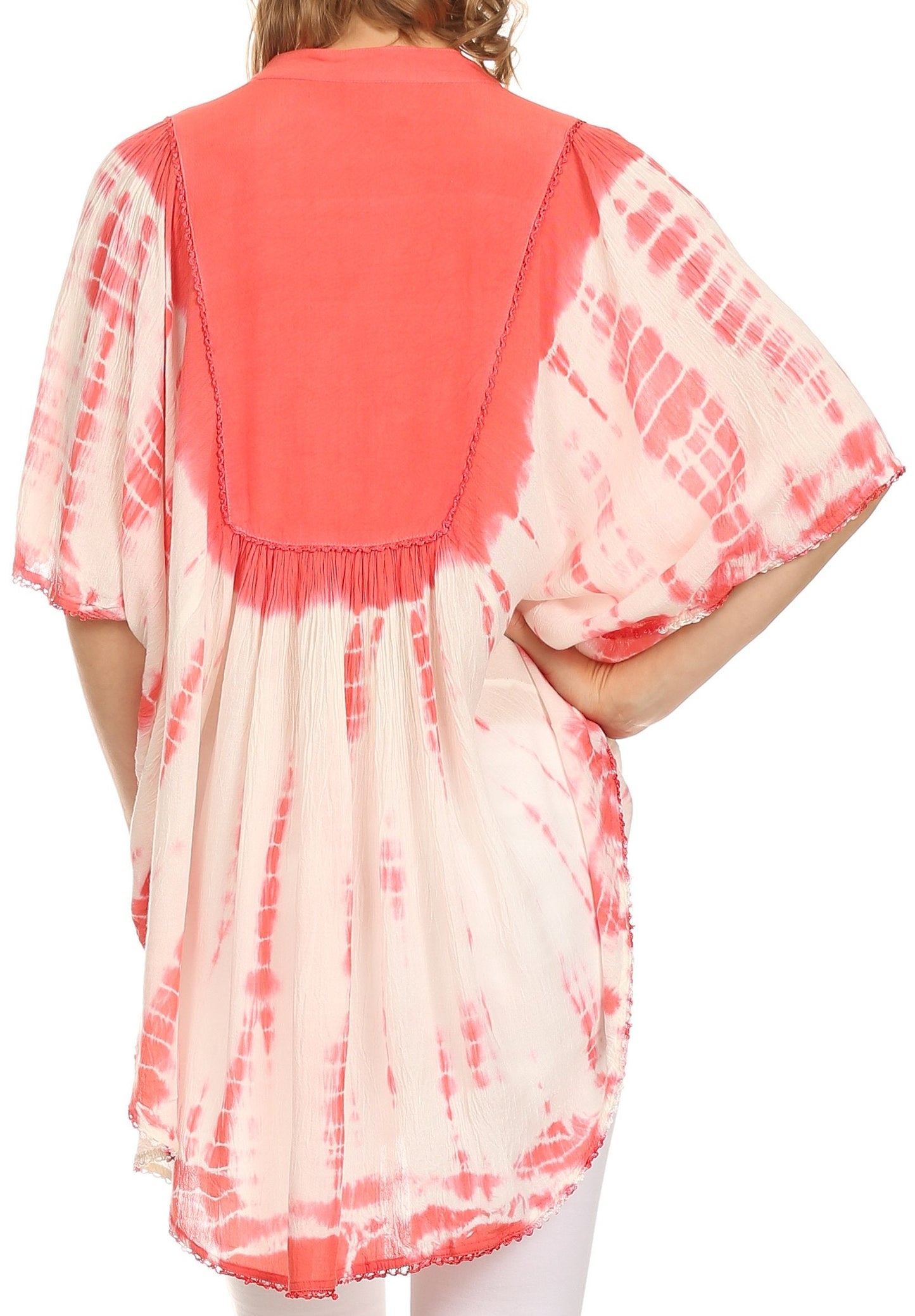Sakkas Martina Delicate Embroidered Tie Dye Poncho Top / Cover Up - Concordia Style Boutique