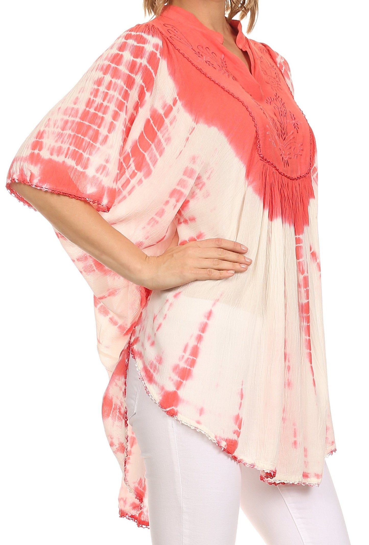 Sakkas Martina Delicate Embroidered Tie Dye Poncho Top / Cover Up - Concordia Style Boutique
