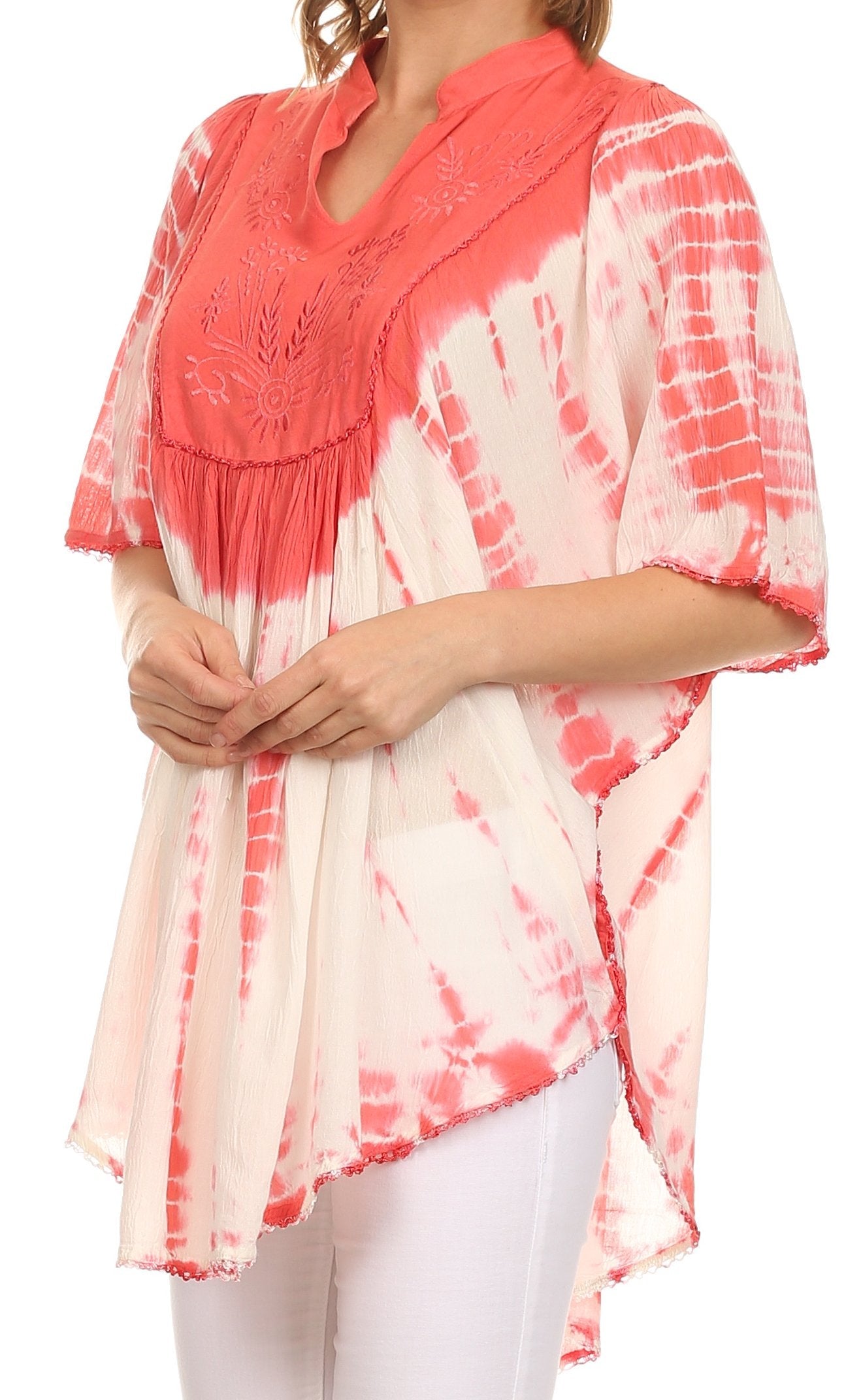 Sakkas Martina Delicate Embroidered Tie Dye Poncho Top / Cover Up - Concordia Style Boutique