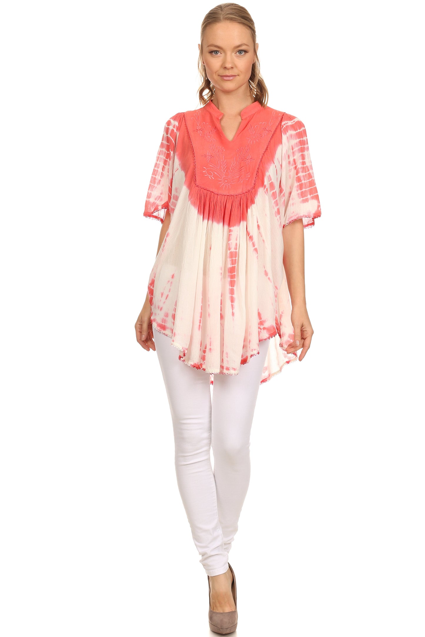 Sakkas Martina Delicate Embroidered Tie Dye Poncho Top / Cover Up - Concordia Style Boutique