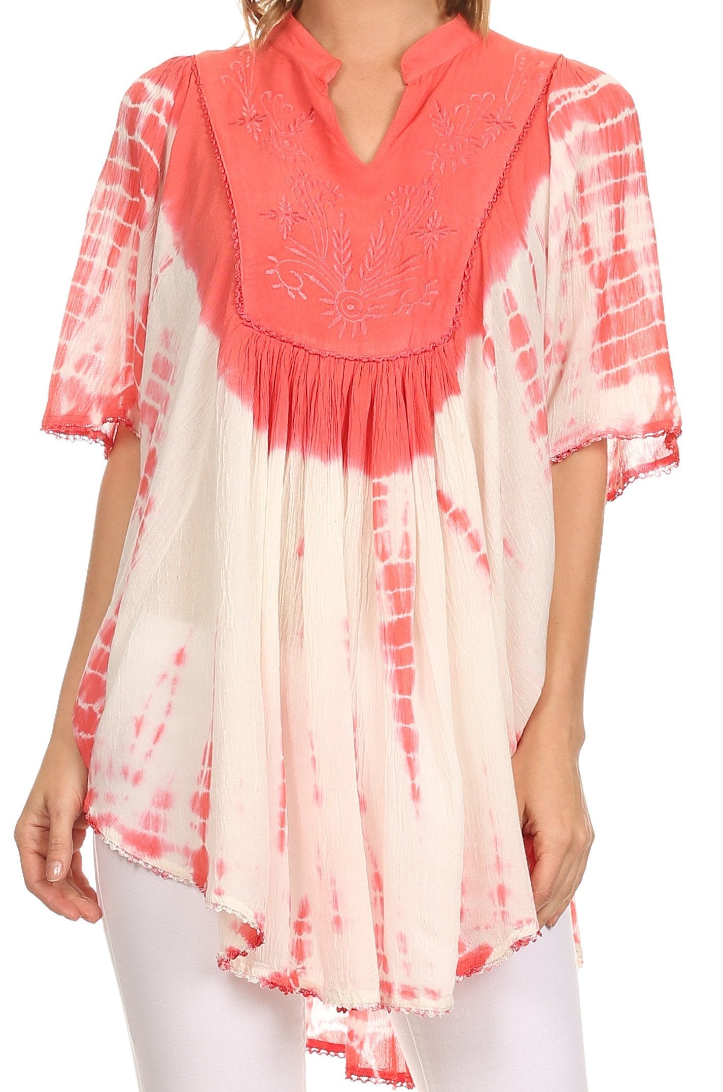Sakkas Martina Delicate Embroidered Tie Dye Poncho Top / Cover Up - Concordia Style Boutique