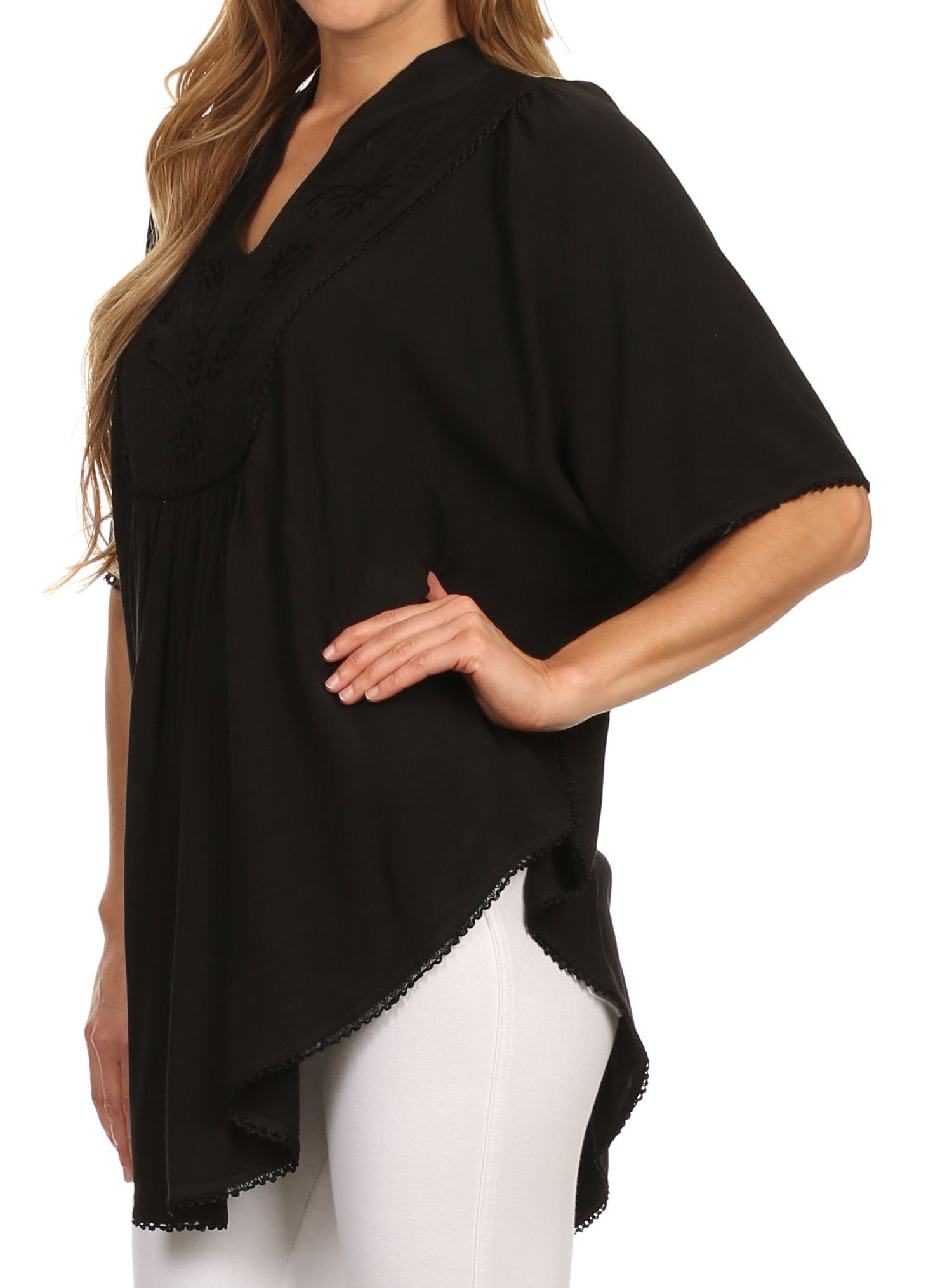 Sakkas Martina Delicate Embroidered Tie Dye Poncho Top / Cover Up - Concordia Style Boutique