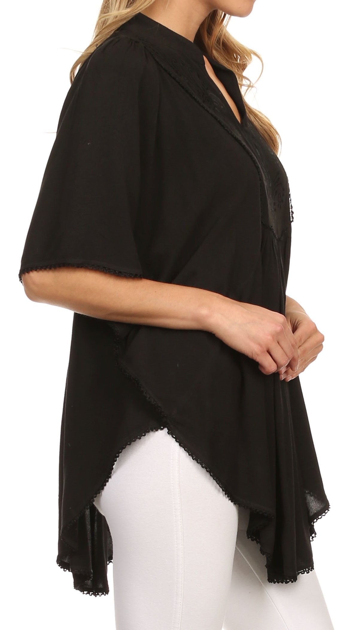Sakkas Martina Delicate Embroidered Tie Dye Poncho Top / Cover Up - Concordia Style Boutique