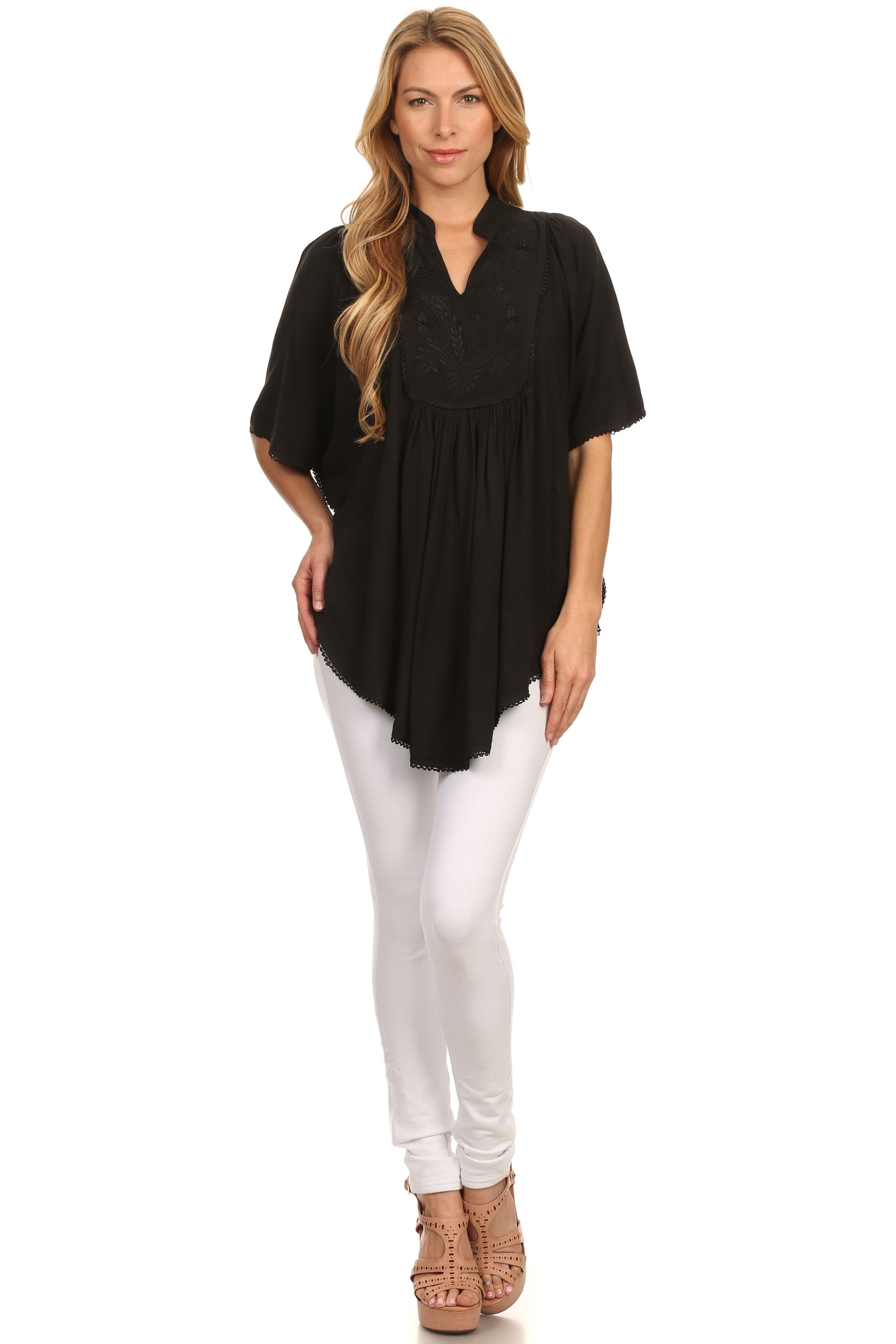 Sakkas Martina Delicate Embroidered Tie Dye Poncho Top / Cover Up - Concordia Style Boutique