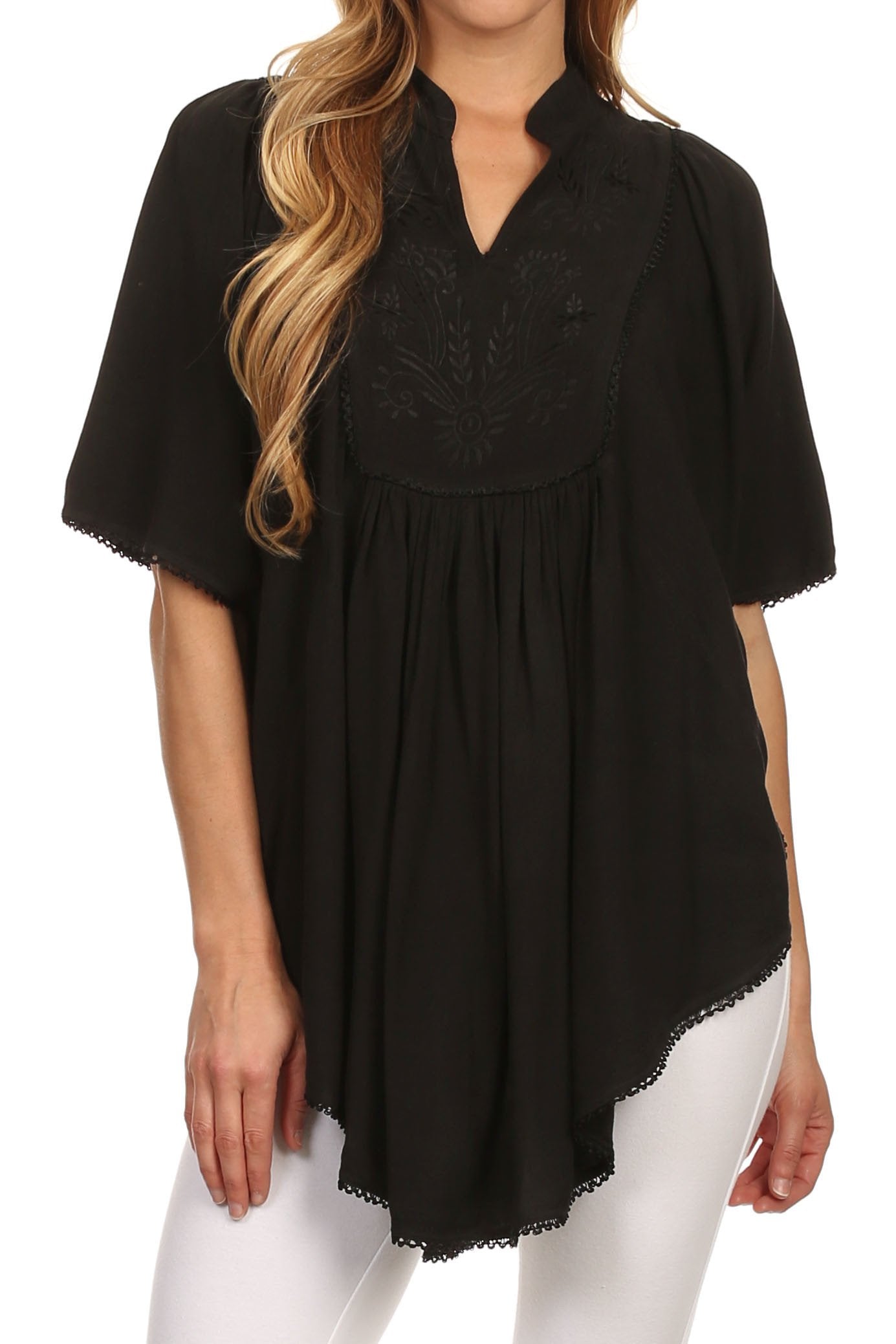 Sakkas Martina Delicate Embroidered Tie Dye Poncho Top / Cover Up - Concordia Style Boutique