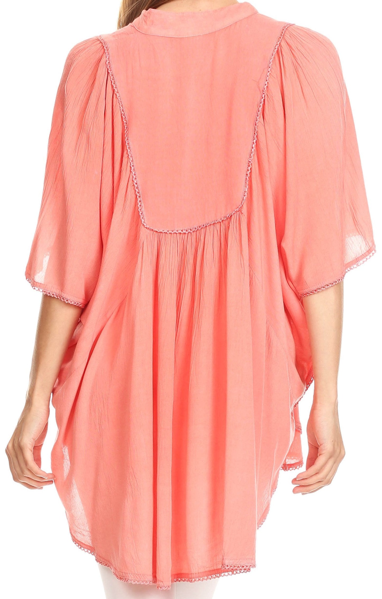 Sakkas Martina Delicate Embroidered Tie Dye Poncho Top / Cover Up - Concordia Style Boutique