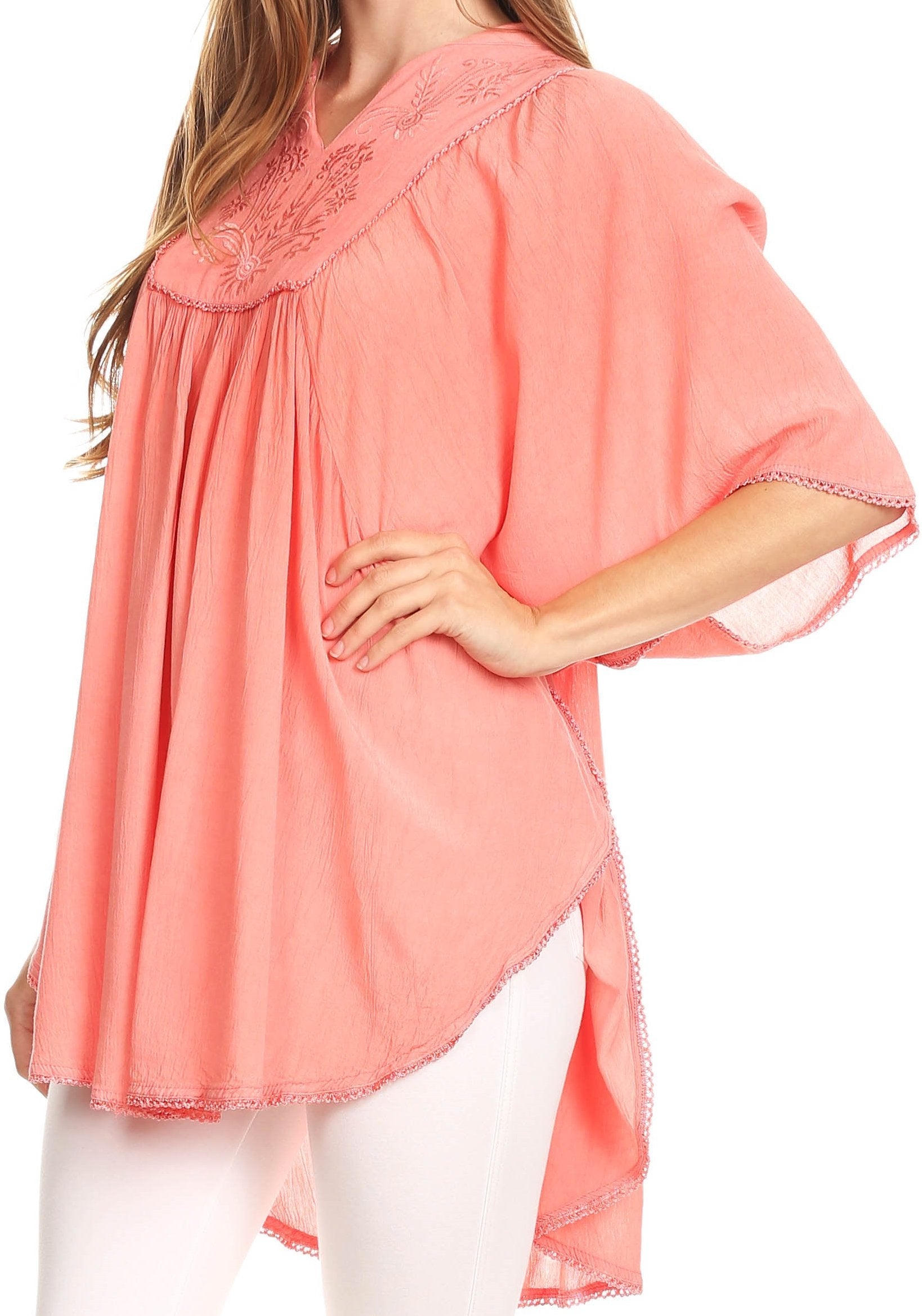 Sakkas Martina Delicate Embroidered Tie Dye Poncho Top / Cover Up - Concordia Style Boutique