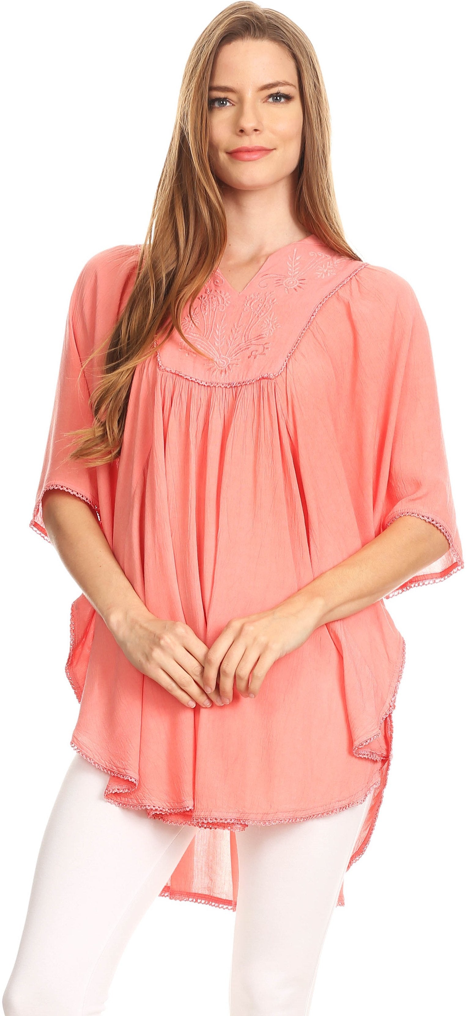Sakkas Martina Delicate Embroidered Tie Dye Poncho Top / Cover Up - Concordia Style Boutique
