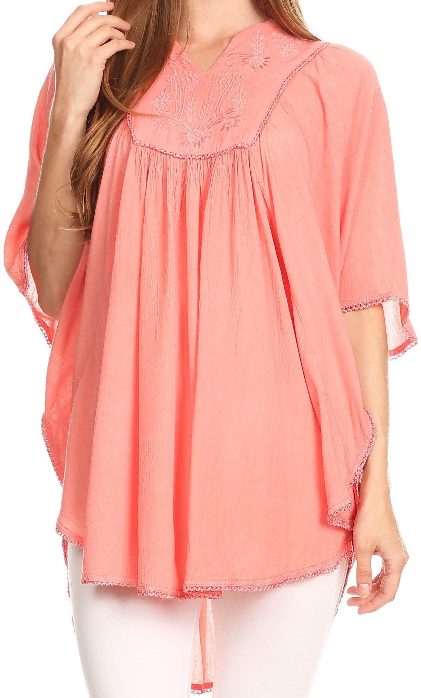 Sakkas Martina Delicate Embroidered Tie Dye Poncho Top / Cover Up - Concordia Style Boutique