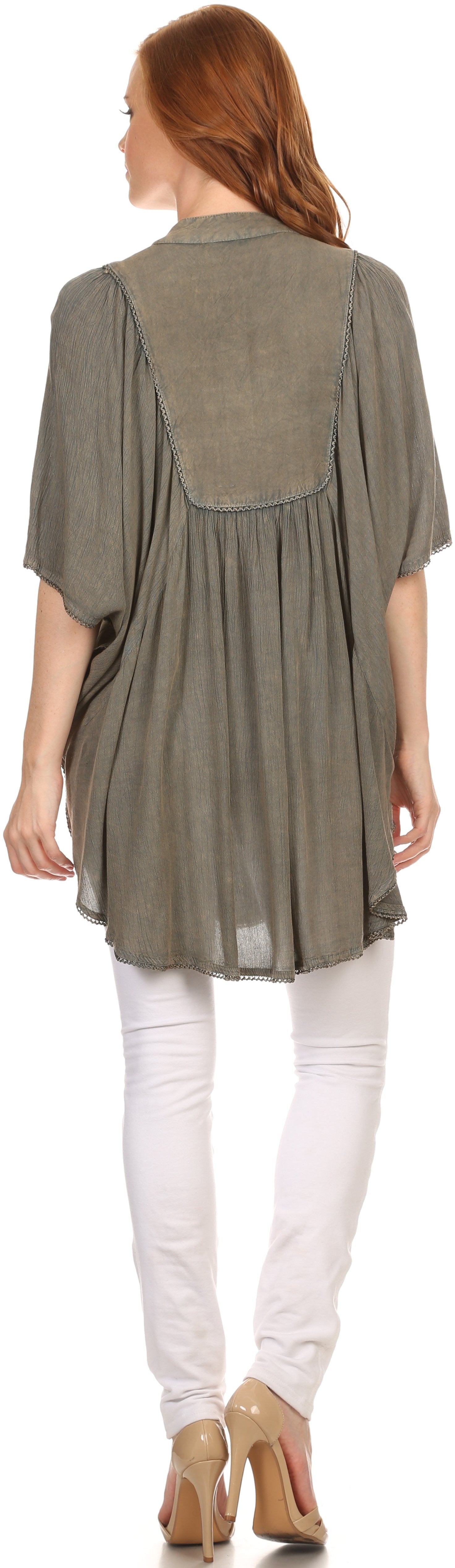 Sakkas Martina Delicate Embroidered Tie Dye Poncho Top / Cover Up - Concordia Style Boutique