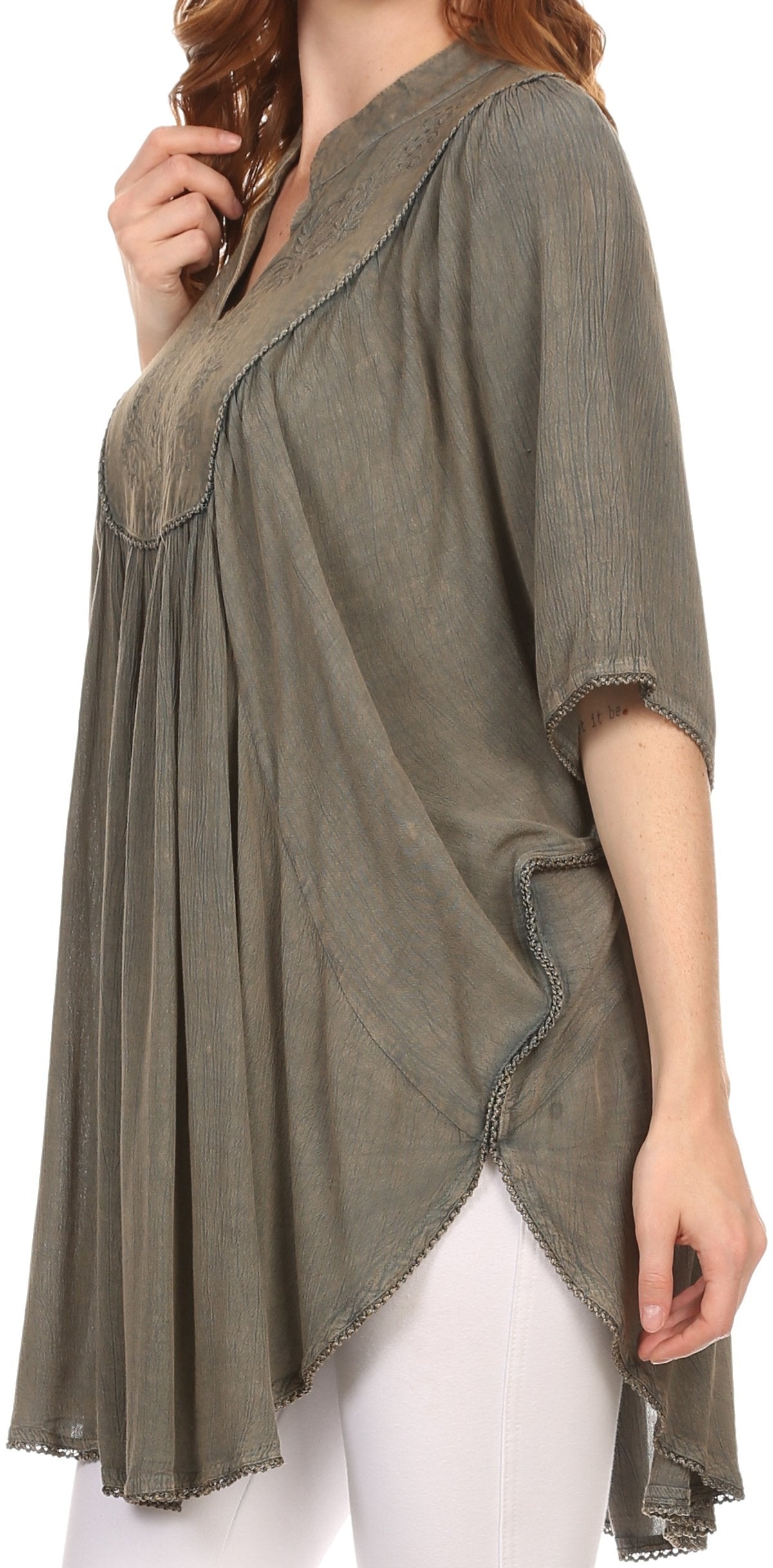 Sakkas Martina Delicate Embroidered Tie Dye Poncho Top / Cover Up - Concordia Style Boutique