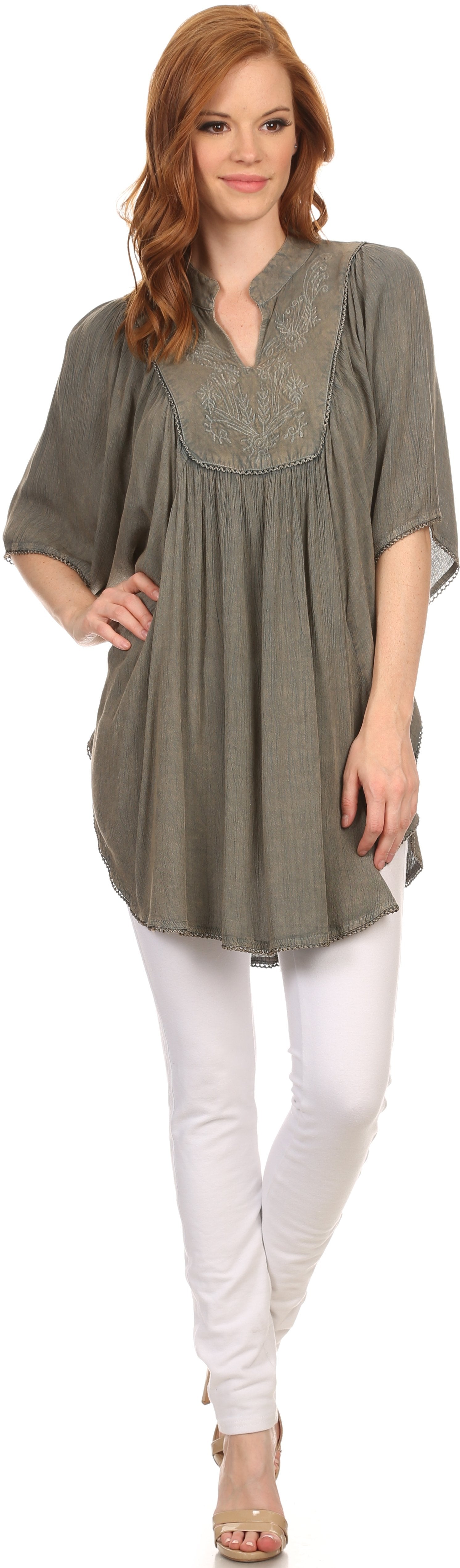 Sakkas Martina Delicate Embroidered Tie Dye Poncho Top / Cover Up - Concordia Style Boutique