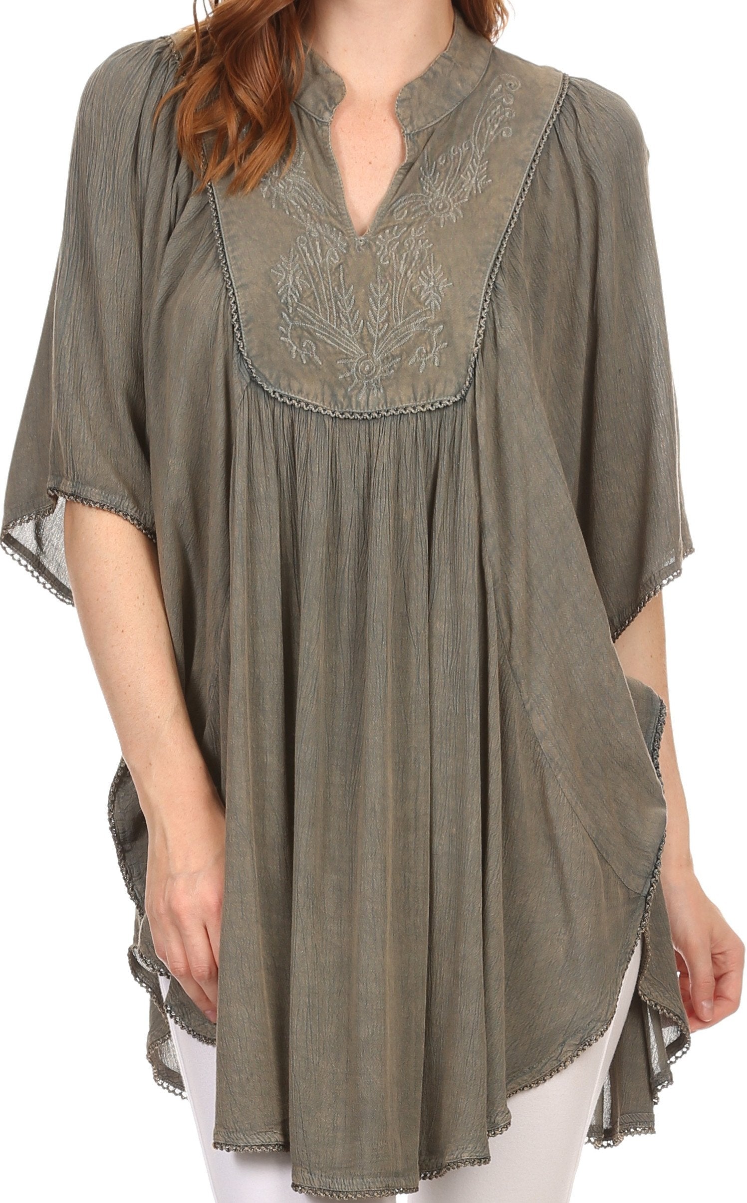 Sakkas Martina Delicate Embroidered Tie Dye Poncho Top / Cover Up - Concordia Style Boutique