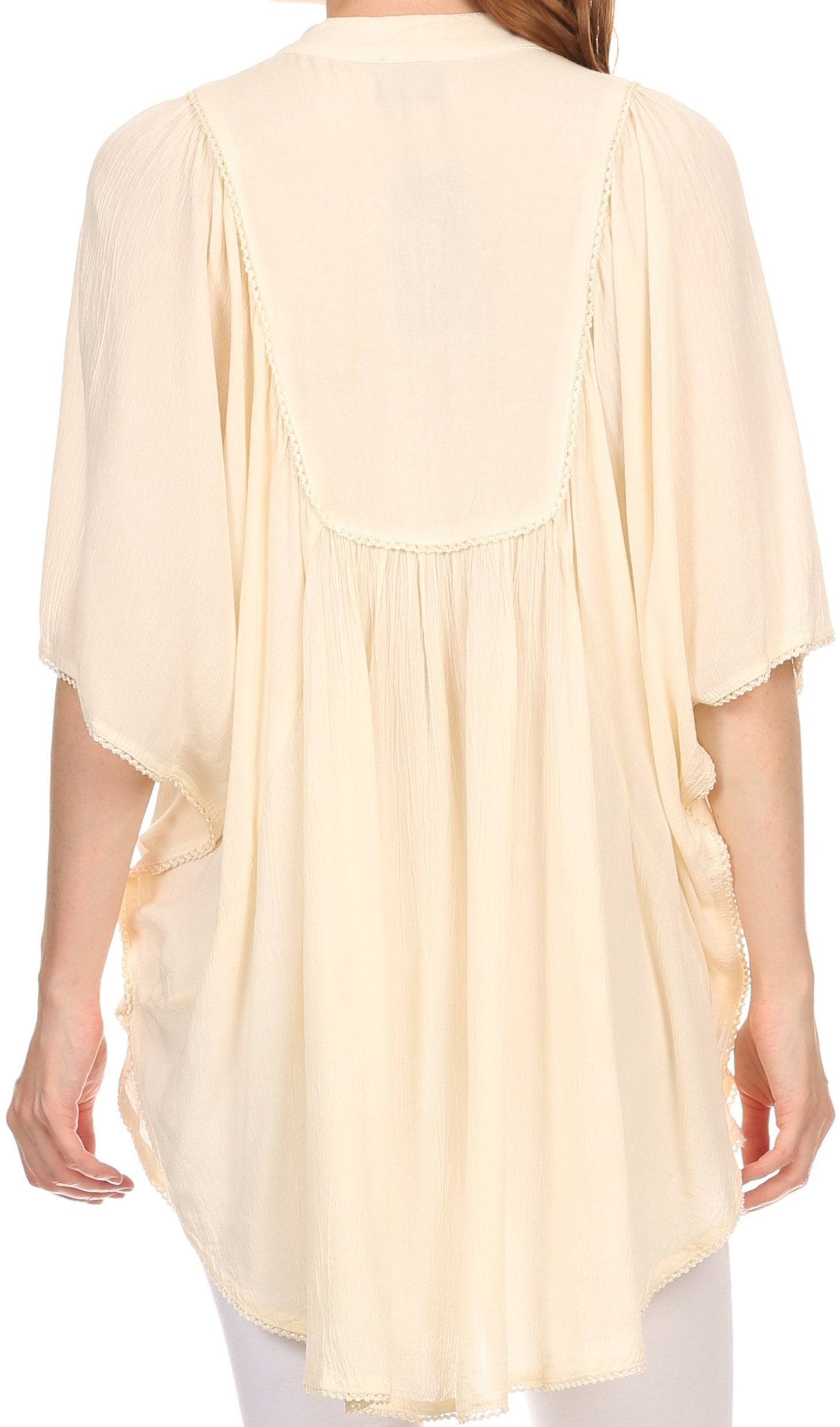 Sakkas Martina Delicate Embroidered Tie Dye Poncho Top / Cover Up - Concordia Style Boutique