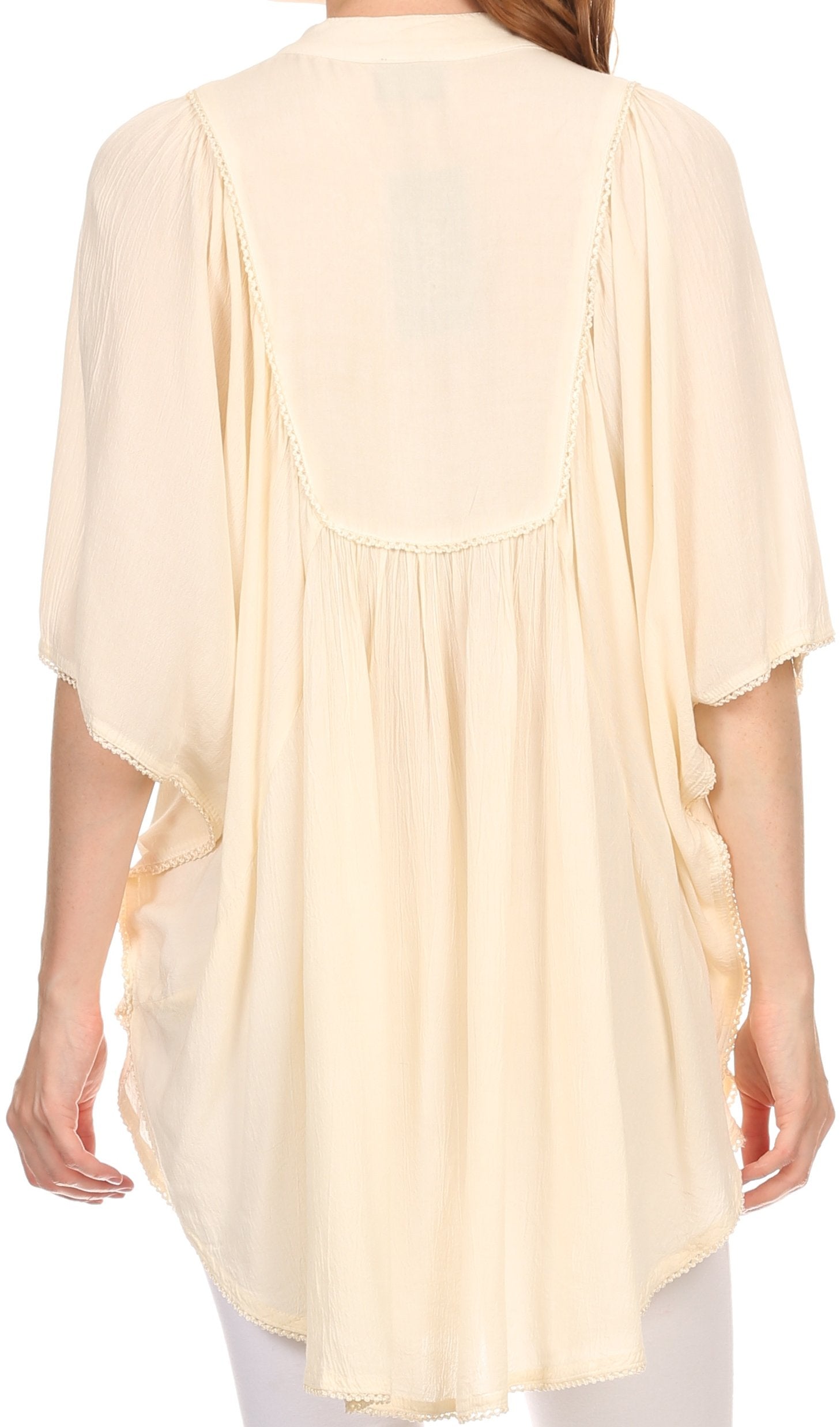 Sakkas Martina Delicate Embroidered Tie Dye Poncho Top / Cover Up - Concordia Style Boutique