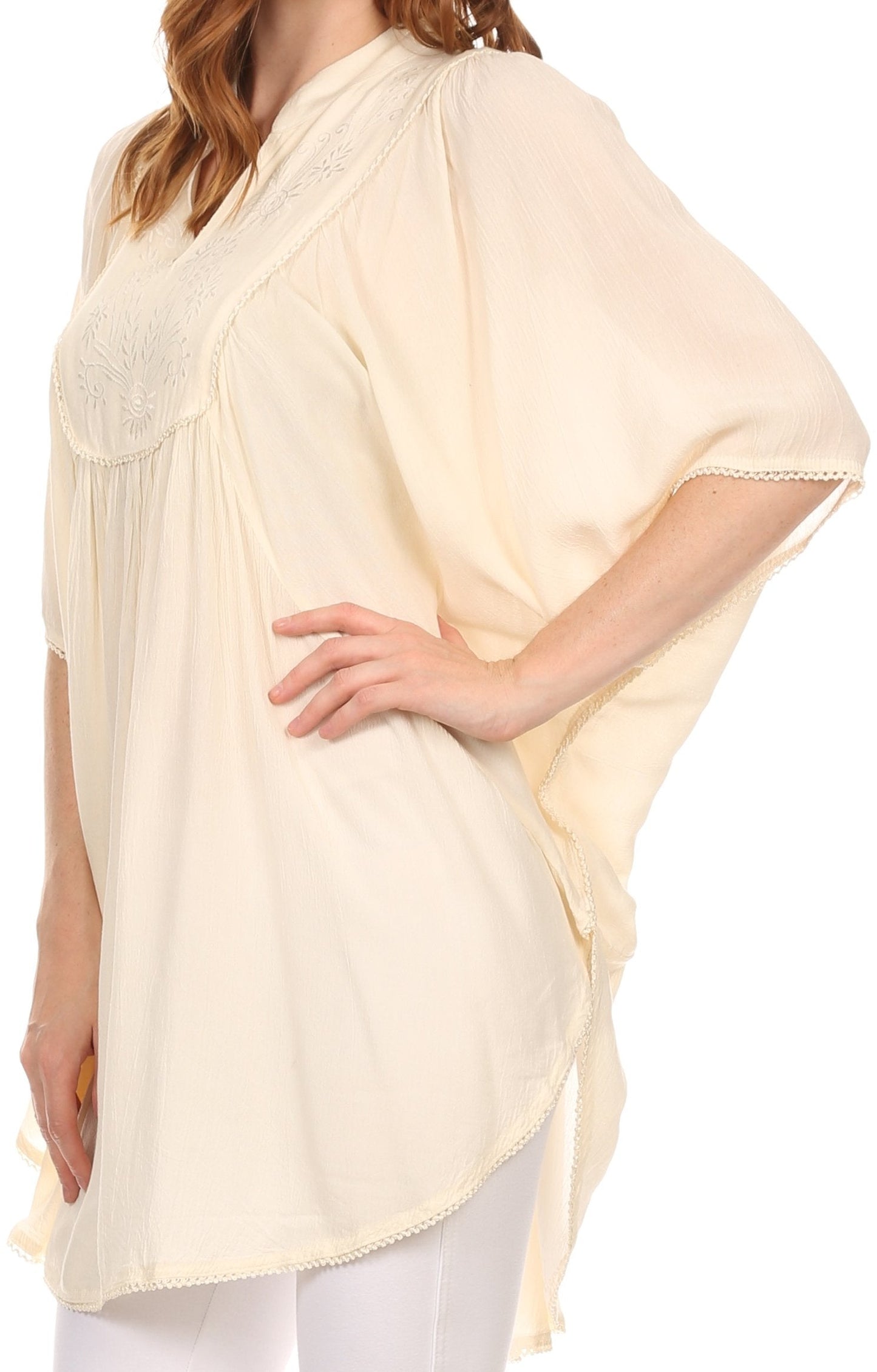 Sakkas Martina Delicate Embroidered Tie Dye Poncho Top / Cover Up - Concordia Style Boutique