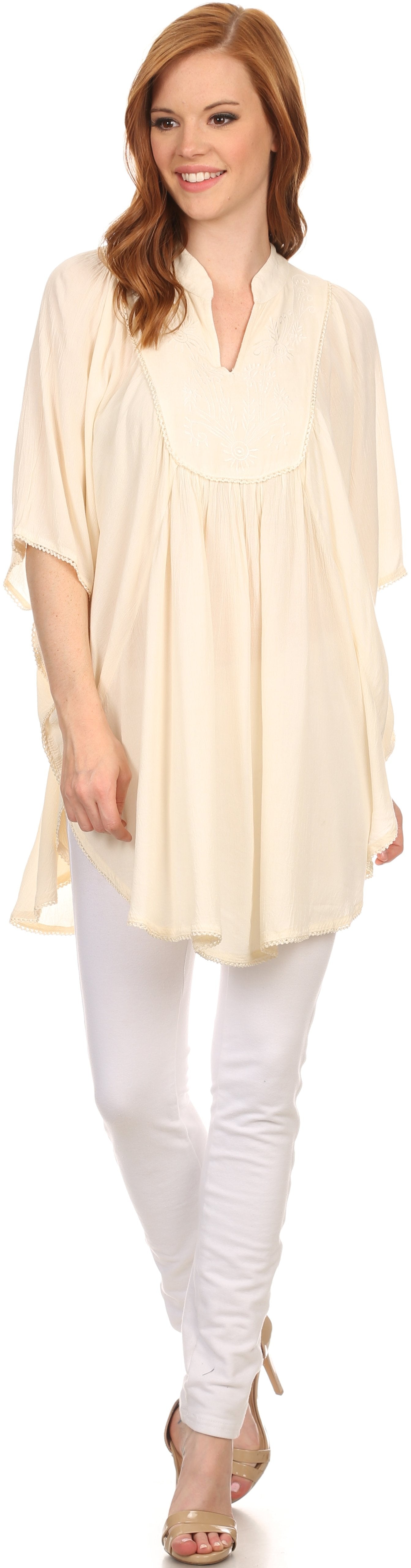 Sakkas Martina Delicate Embroidered Tie Dye Poncho Top / Cover Up - Concordia Style Boutique
