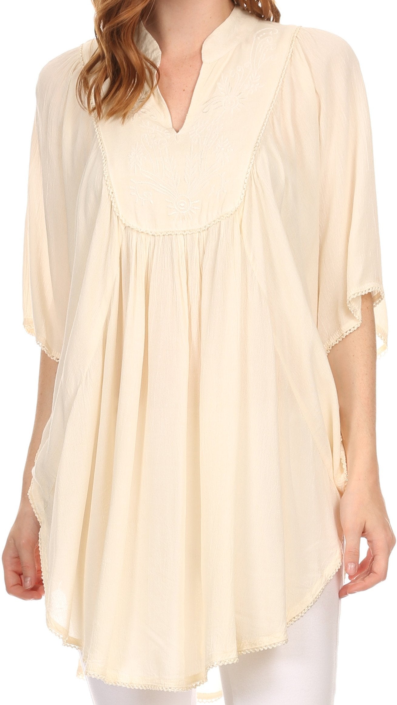 Sakkas Martina Delicate Embroidered Tie Dye Poncho Top / Cover Up - Concordia Style Boutique