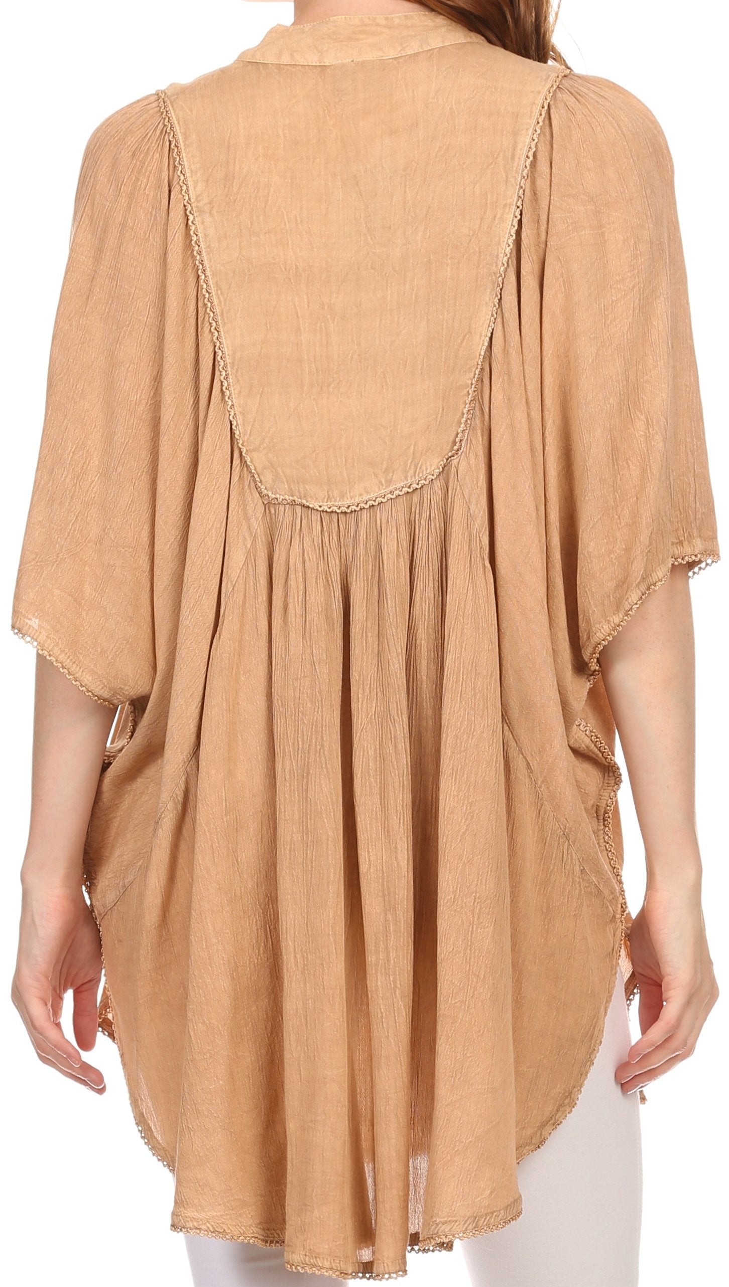 Sakkas Martina Delicate Embroidered Tie Dye Poncho Top / Cover Up - Concordia Style Boutique