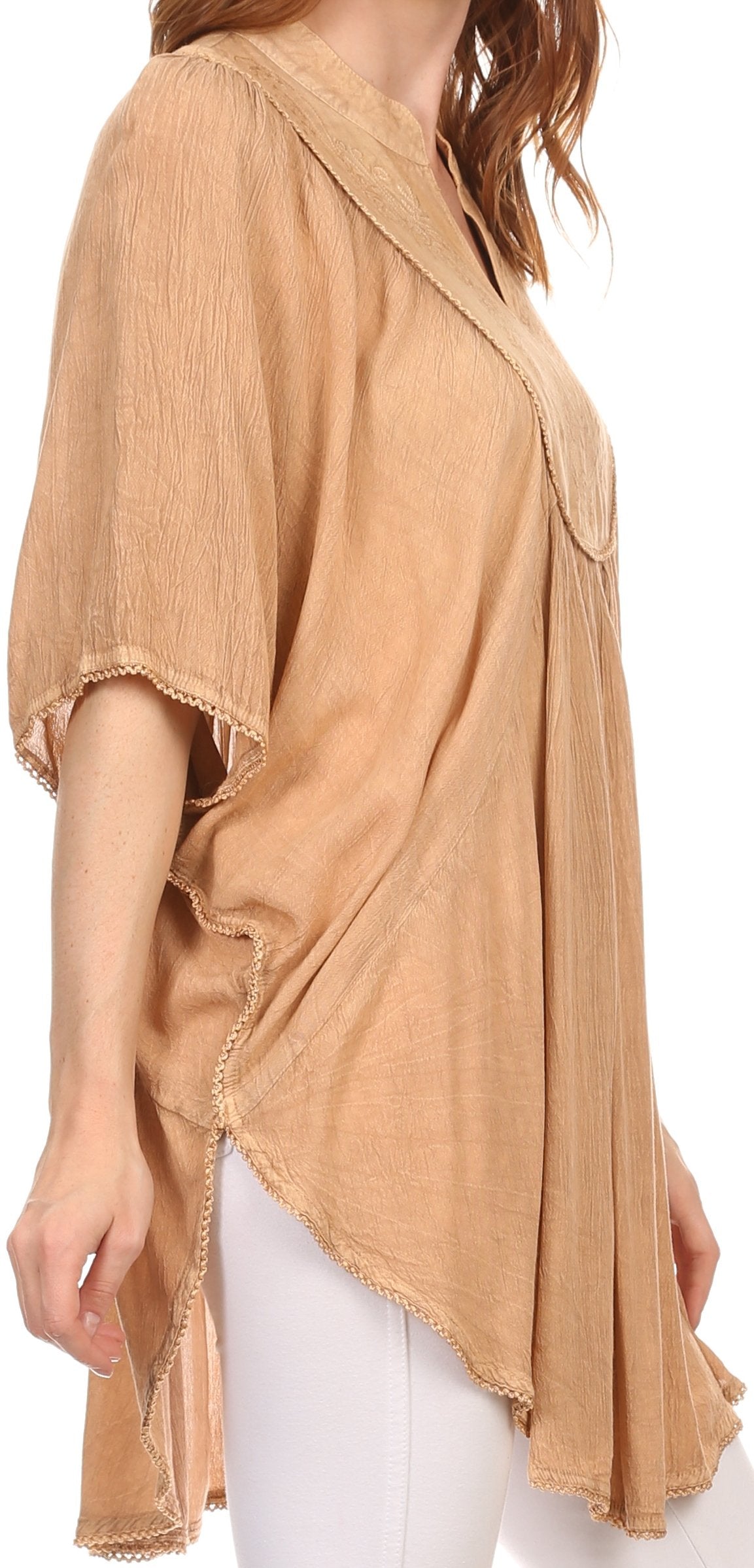 Sakkas Martina Delicate Embroidered Tie Dye Poncho Top / Cover Up - Concordia Style Boutique