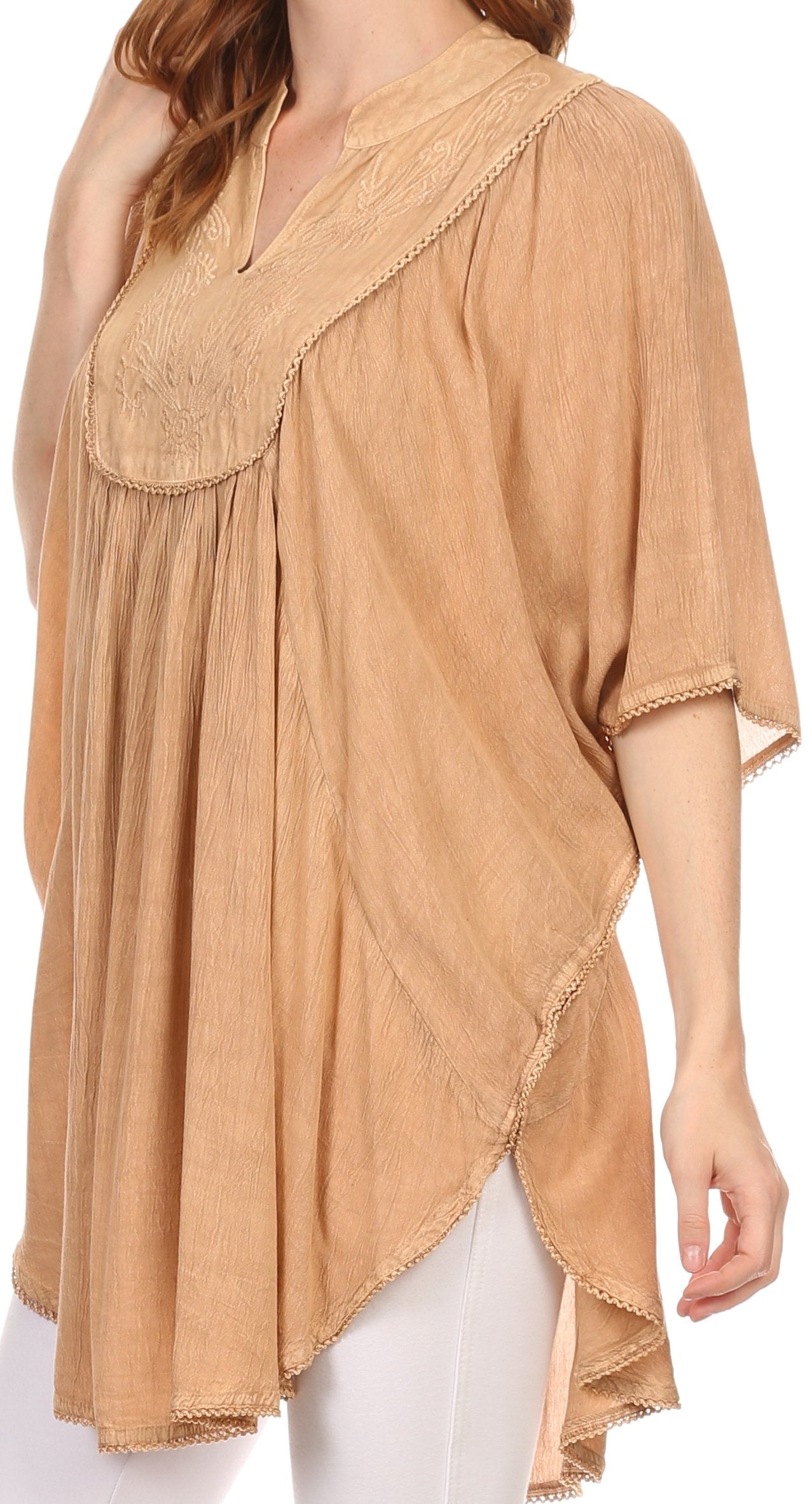 Sakkas Martina Delicate Embroidered Tie Dye Poncho Top / Cover Up - Concordia Style Boutique