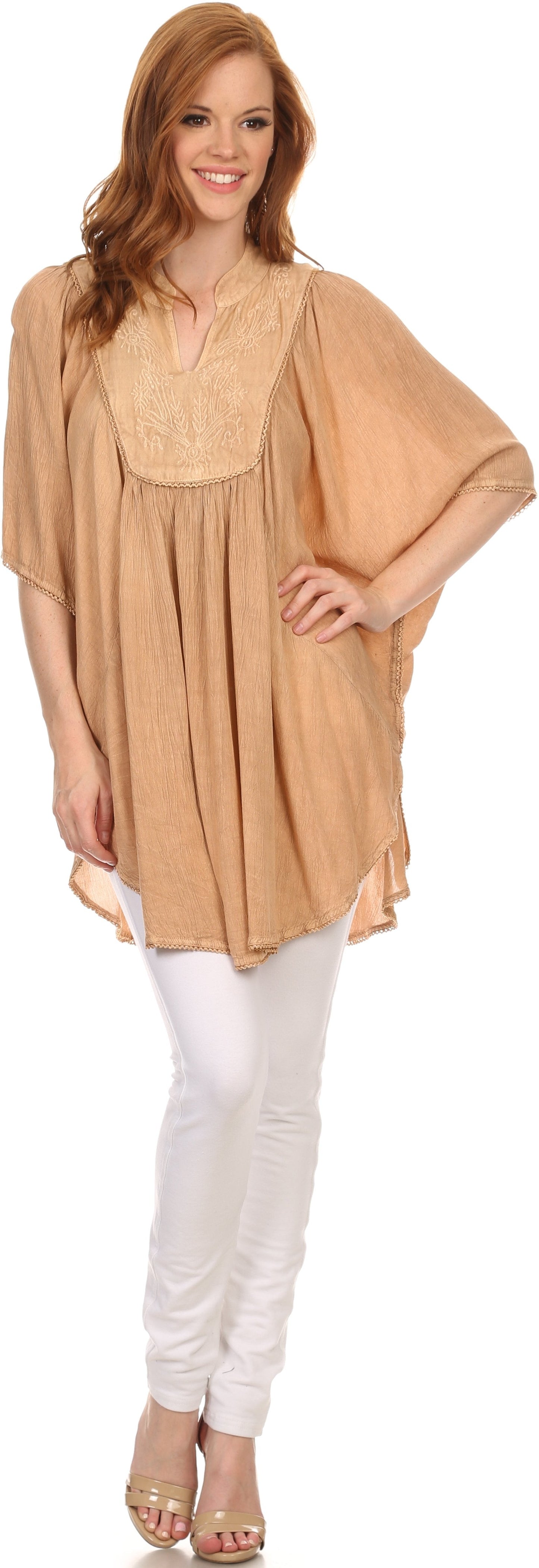 Sakkas Martina Delicate Embroidered Tie Dye Poncho Top / Cover Up - Concordia Style Boutique