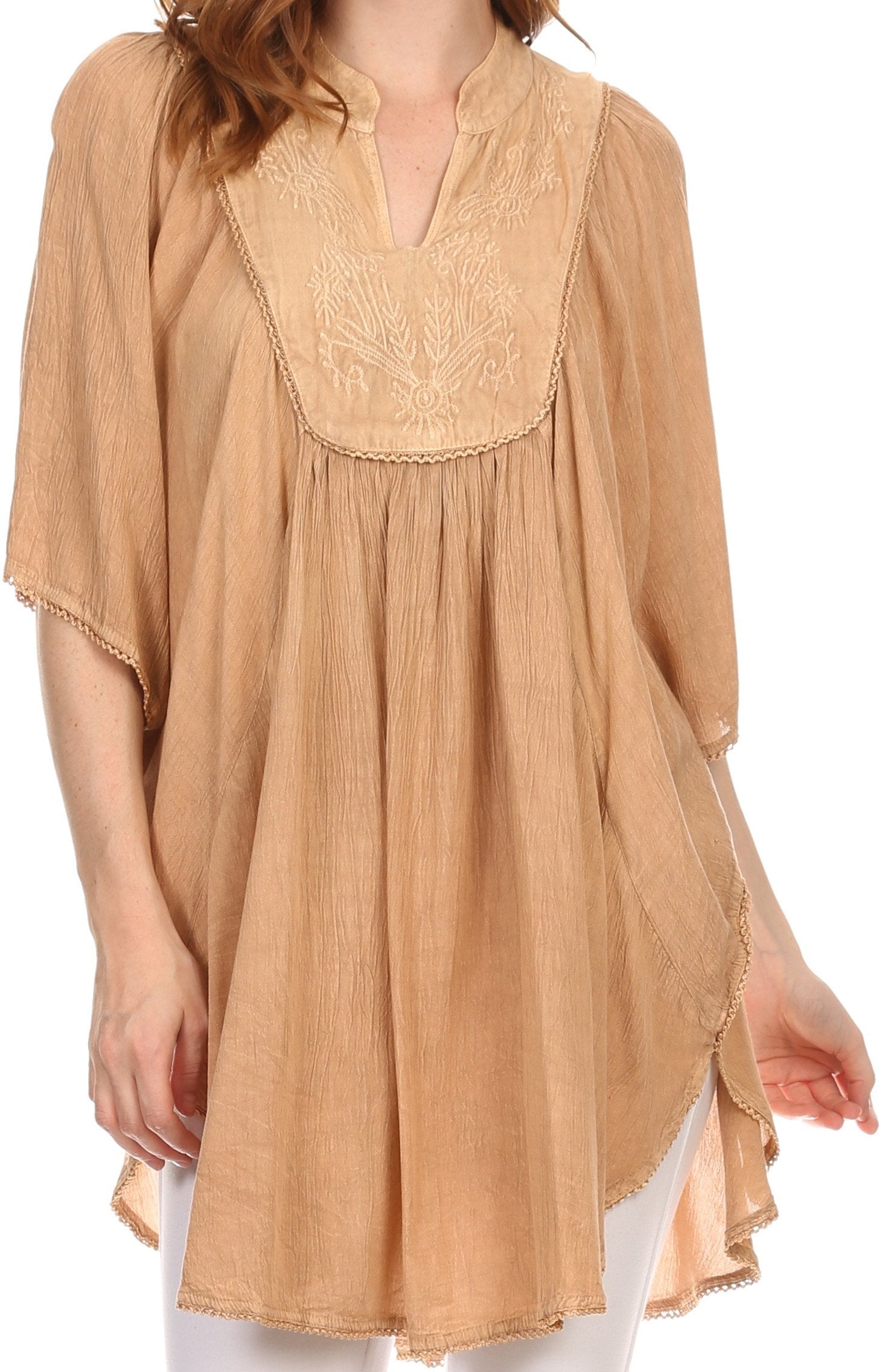 Sakkas Martina Delicate Embroidered Tie Dye Poncho Top / Cover Up - Concordia Style Boutique
