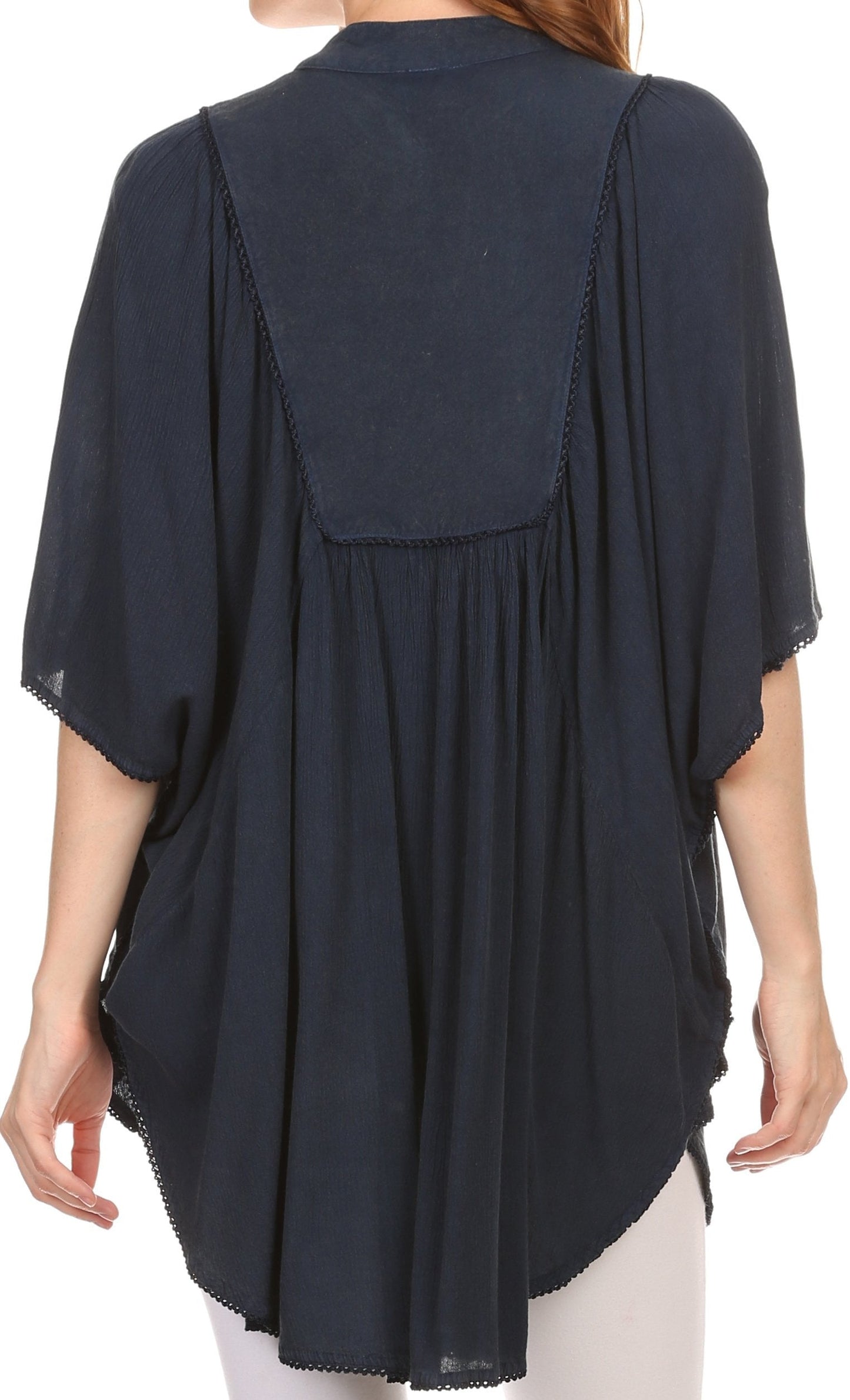 Sakkas Martina Delicate Embroidered Tie Dye Poncho Top / Cover Up - Concordia Style Boutique