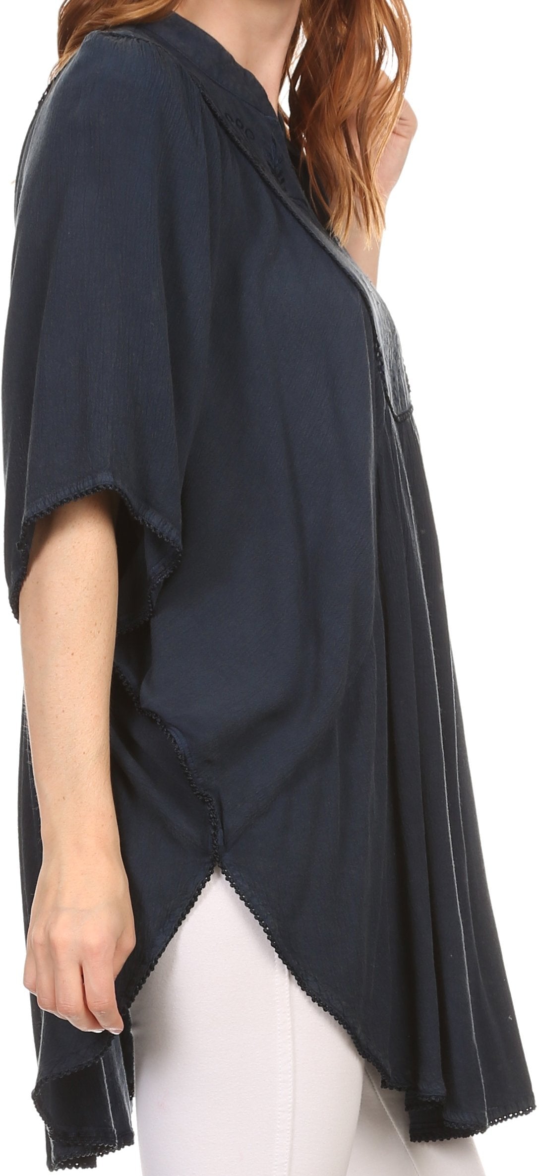 Sakkas Martina Delicate Embroidered Tie Dye Poncho Top / Cover Up - Concordia Style Boutique