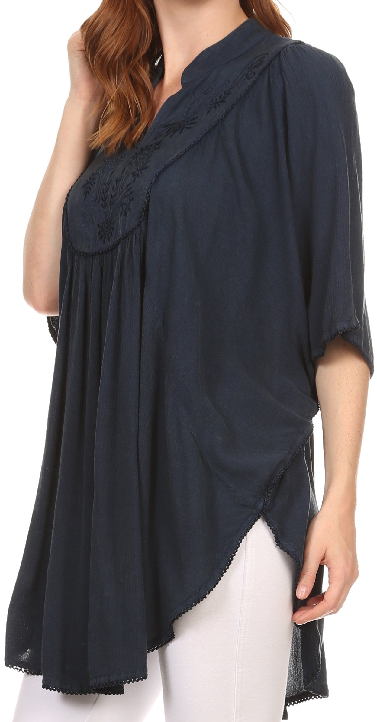 Sakkas Martina Delicate Embroidered Tie Dye Poncho Top / Cover Up - Concordia Style Boutique