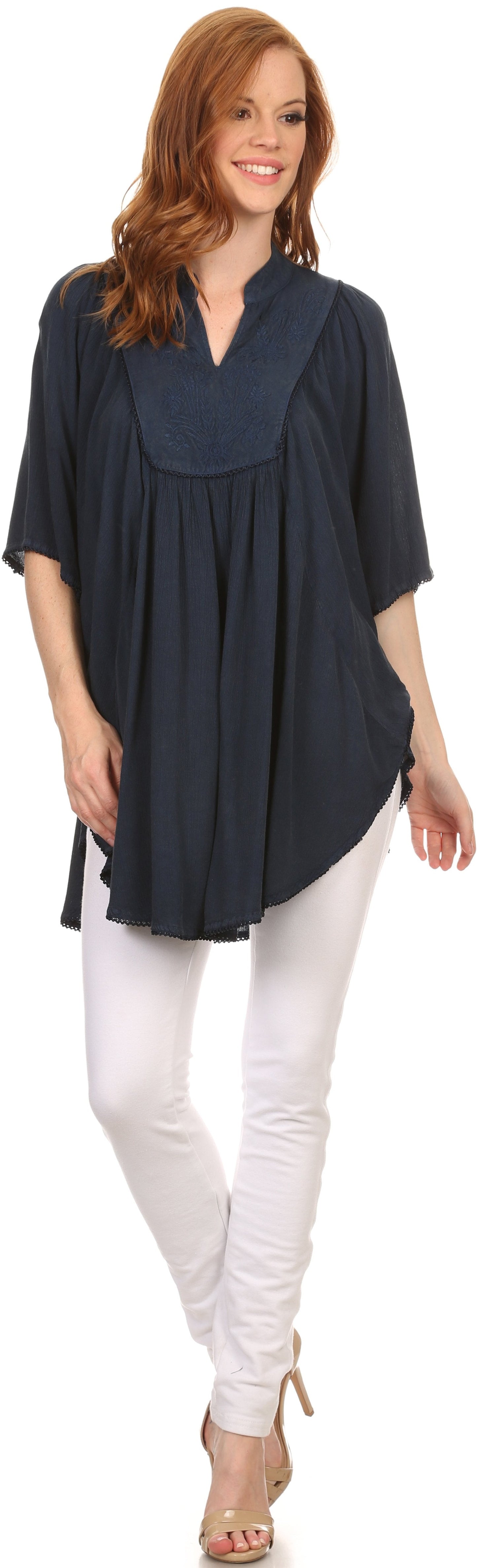Sakkas Martina Delicate Embroidered Tie Dye Poncho Top / Cover Up - Concordia Style Boutique