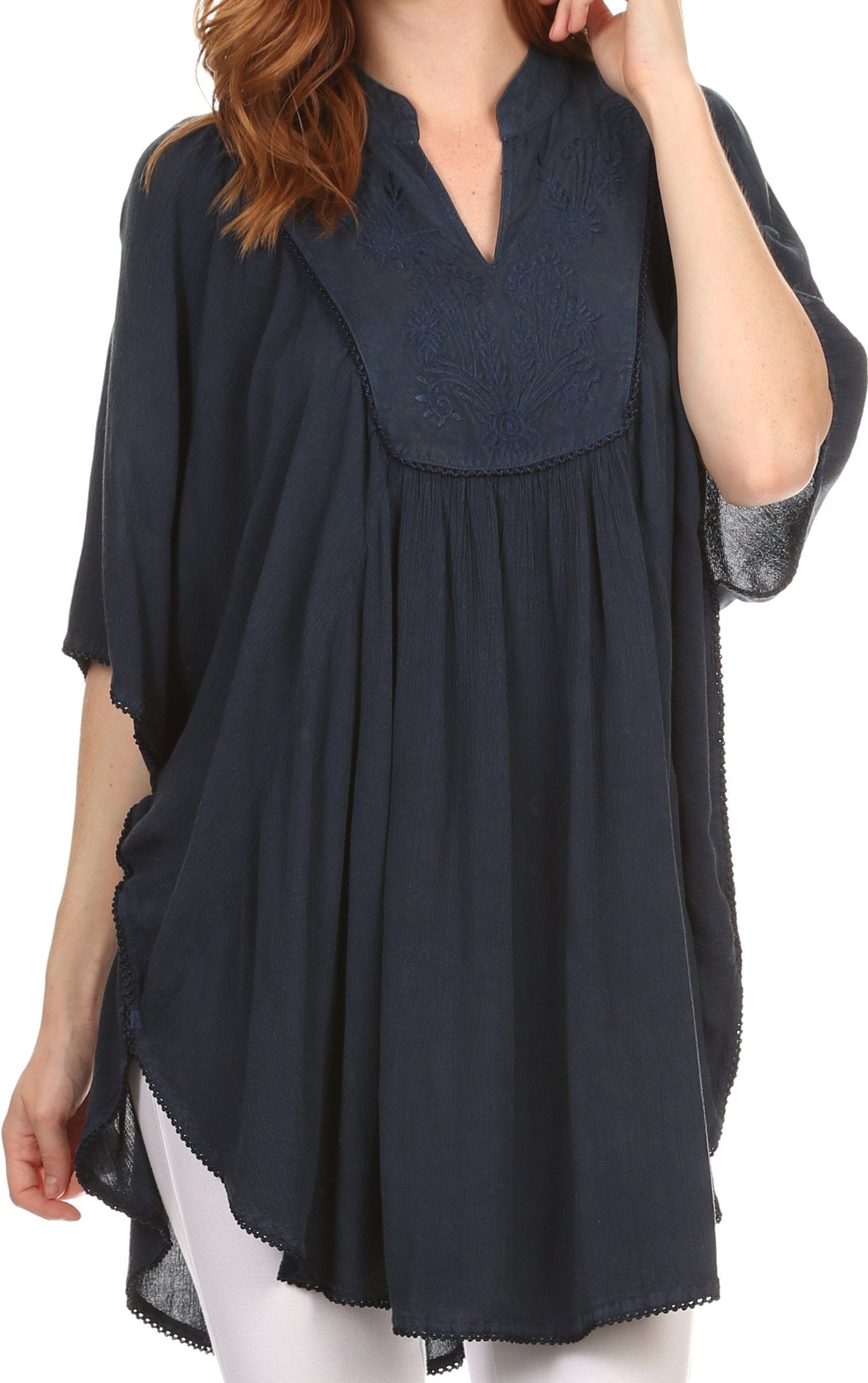 Sakkas Martina Delicate Embroidered Tie Dye Poncho Top / Cover Up - Concordia Style Boutique