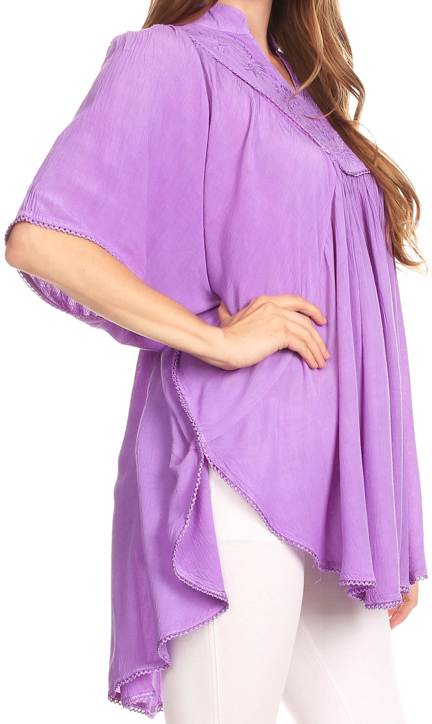 Sakkas Martina Delicate Embroidered Tie Dye Poncho Top / Cover Up - Concordia Style Boutique