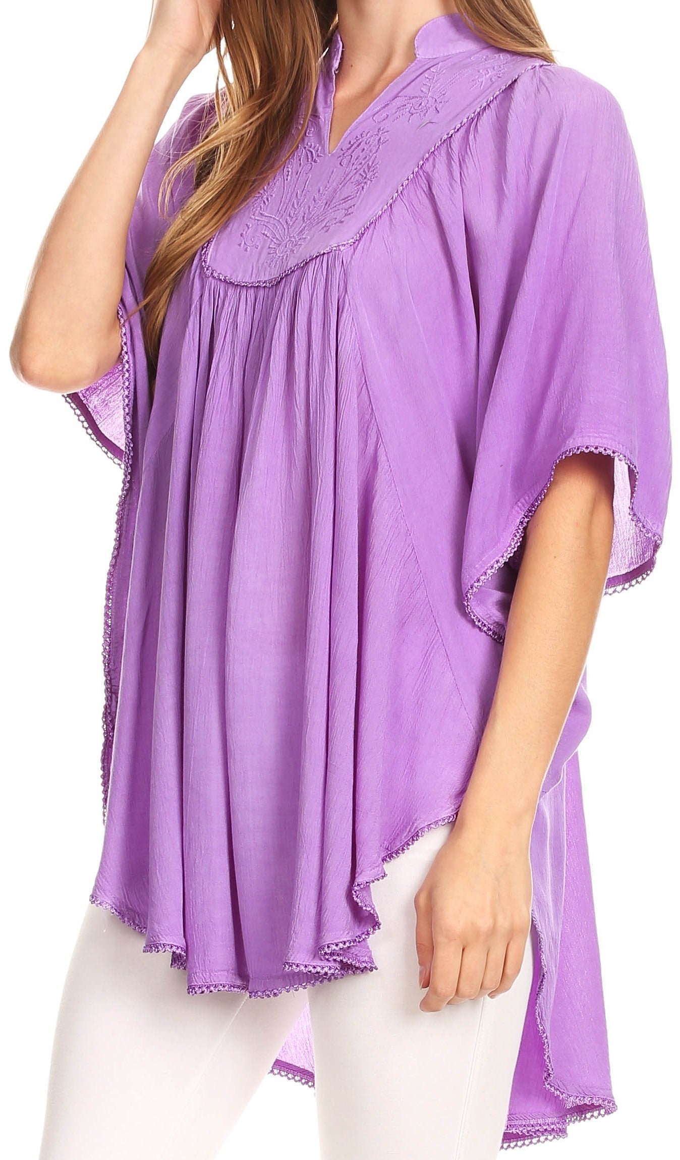 Sakkas Martina Delicate Embroidered Tie Dye Poncho Top / Cover Up - Concordia Style Boutique