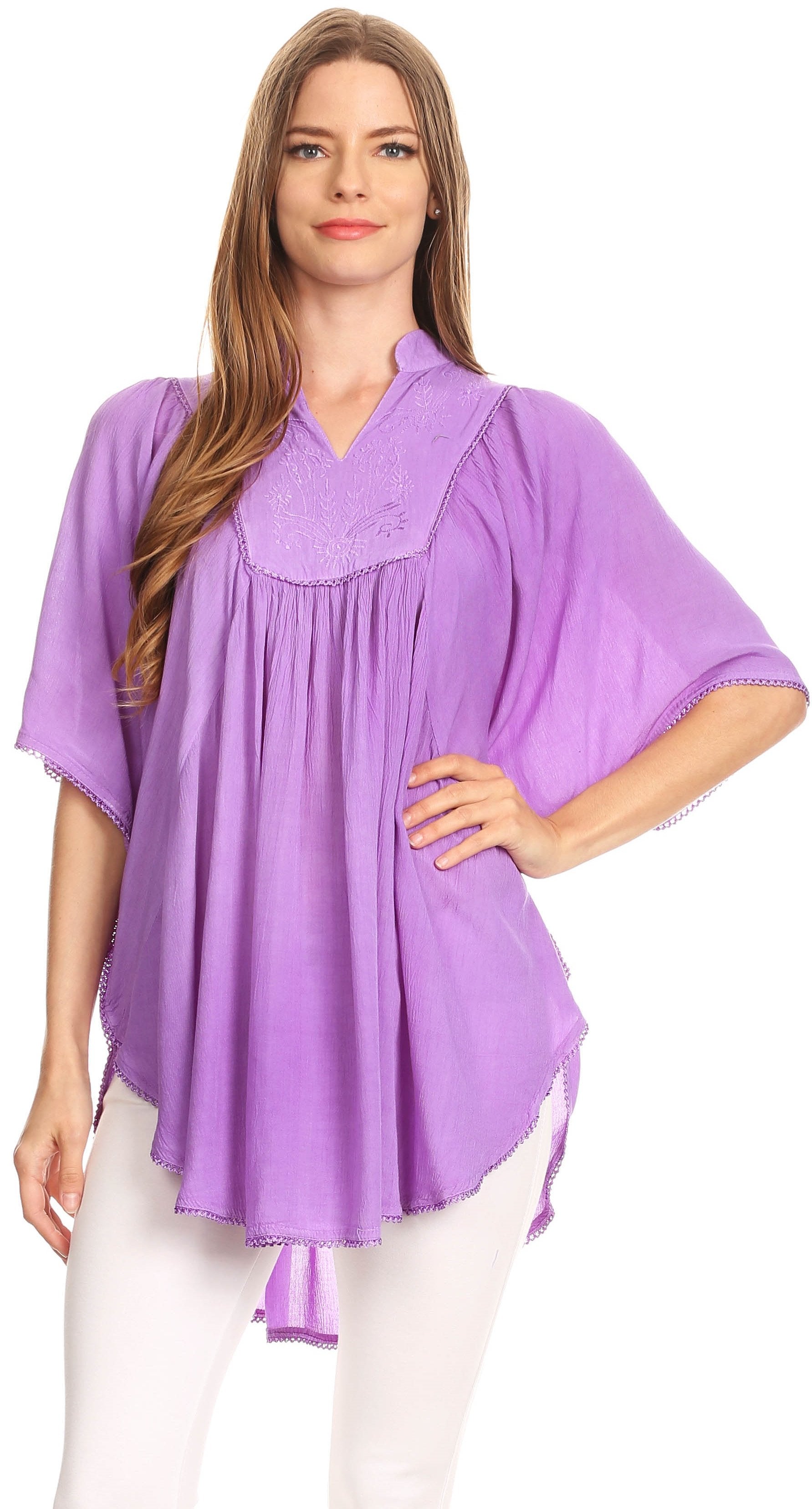 Sakkas Martina Delicate Embroidered Tie Dye Poncho Top / Cover Up - Concordia Style Boutique
