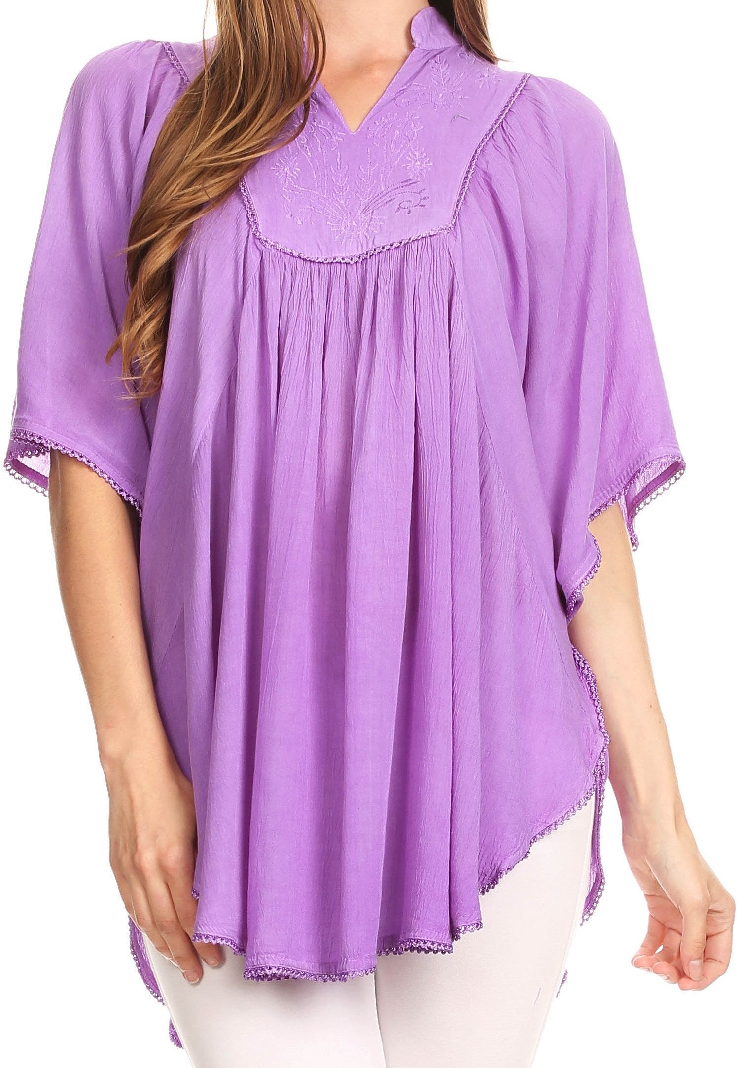 Sakkas Martina Delicate Embroidered Tie Dye Poncho Top / Cover Up - Concordia Style Boutique