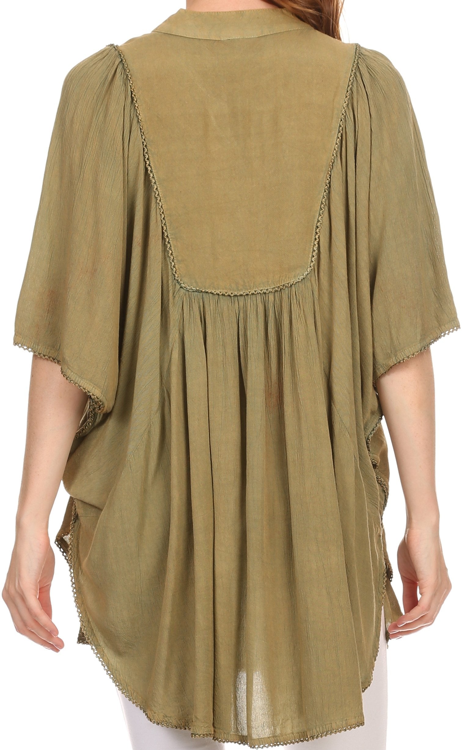 Sakkas Martina Delicate Embroidered Tie Dye Poncho Top / Cover Up - Concordia Style Boutique