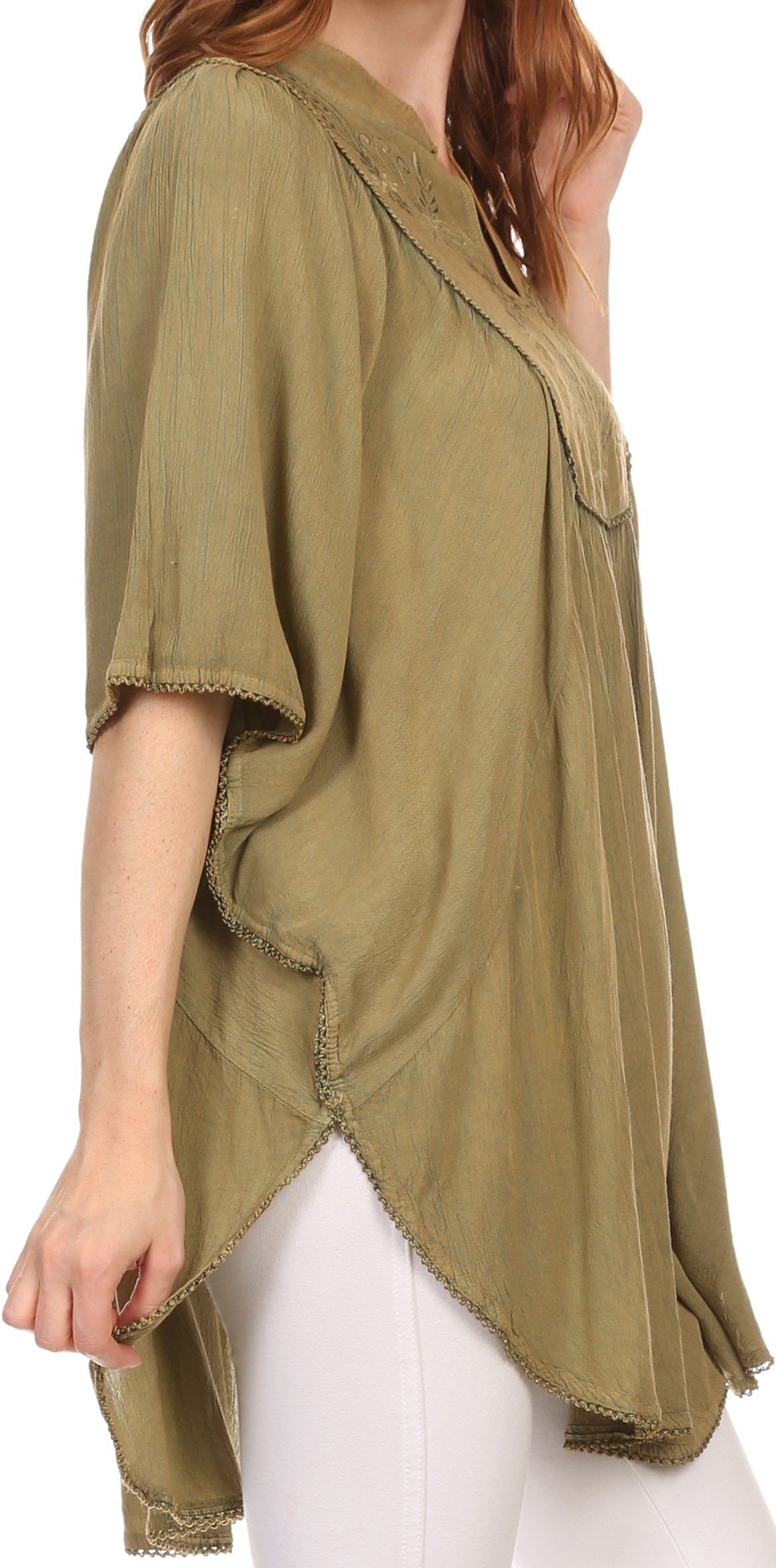 Sakkas Martina Delicate Embroidered Tie Dye Poncho Top / Cover Up - Concordia Style Boutique