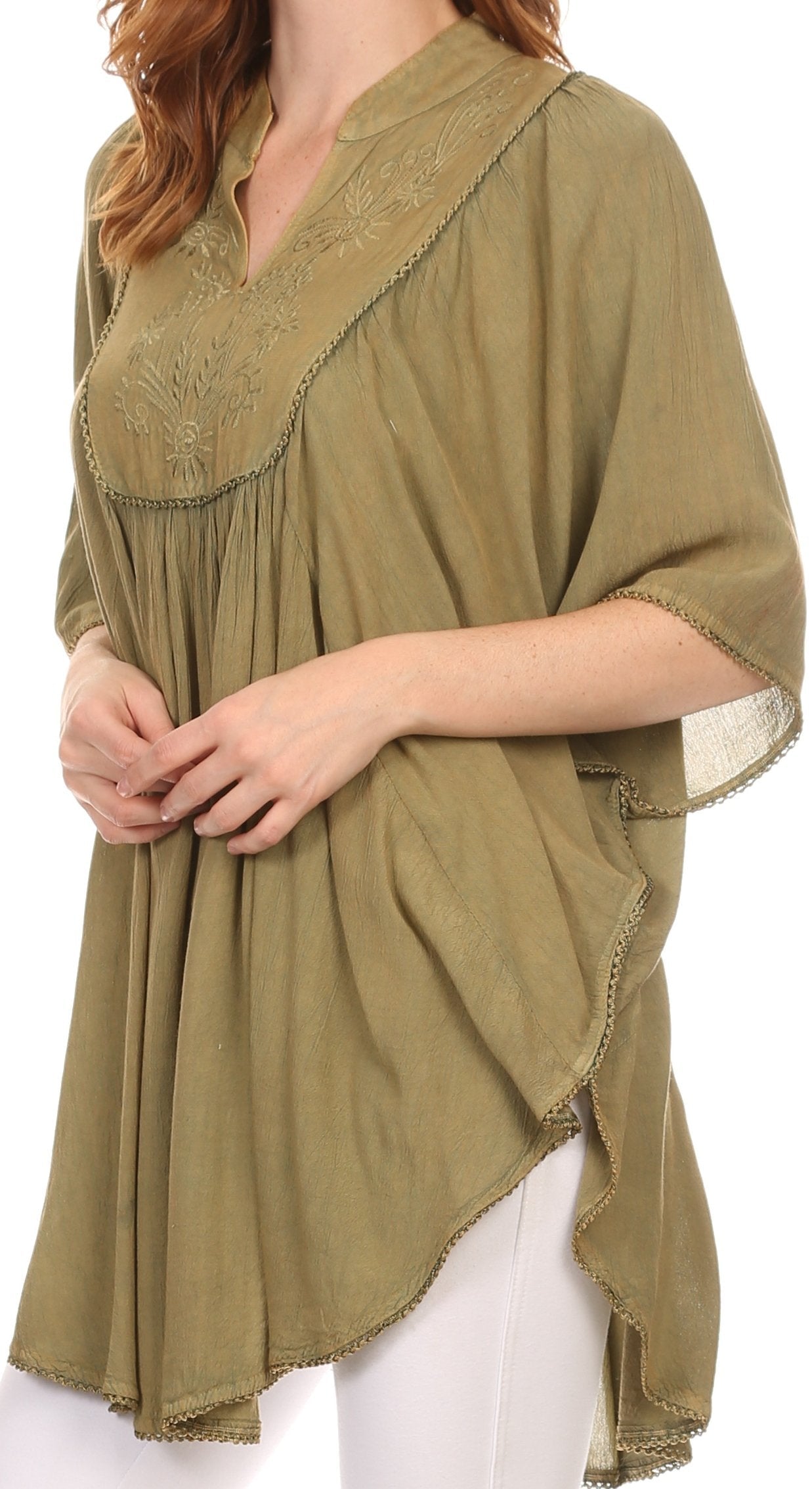 Sakkas Martina Delicate Embroidered Tie Dye Poncho Top / Cover Up - Concordia Style Boutique