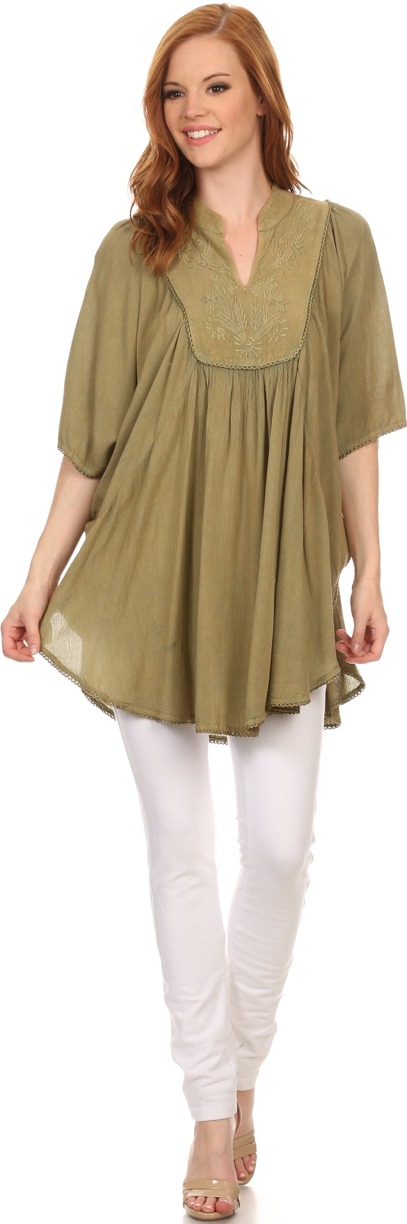 Sakkas Martina Delicate Embroidered Tie Dye Poncho Top / Cover Up - Concordia Style Boutique