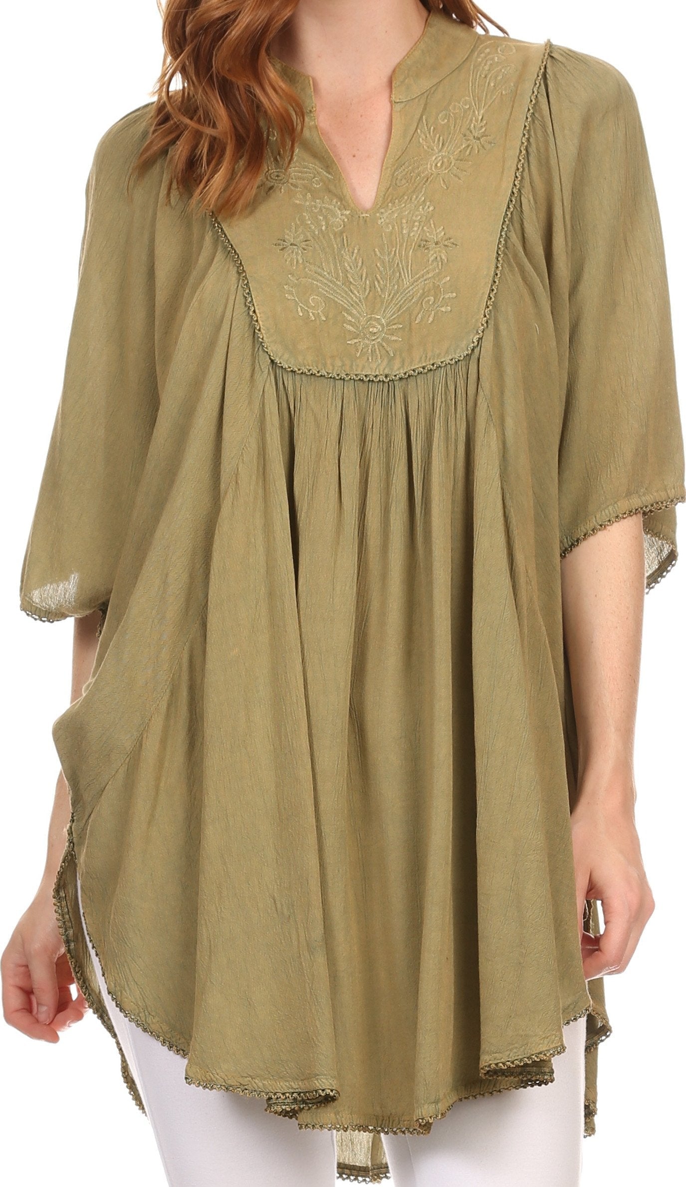 Sakkas Martina Delicate Embroidered Tie Dye Poncho Top / Cover Up - Concordia Style Boutique