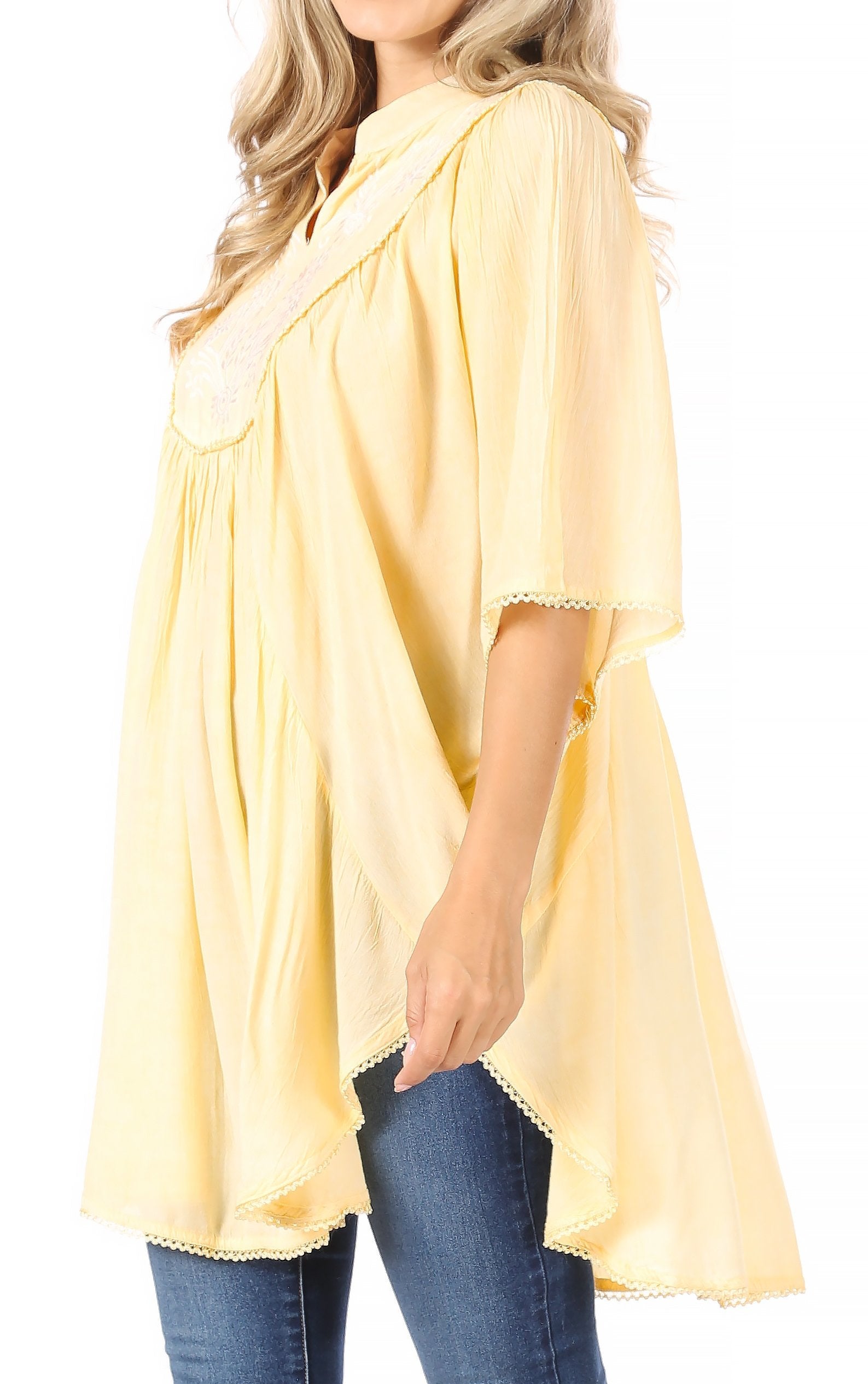Sakkas Martina Delicate Embroidered Tie Dye Poncho Top / Cover Up - Concordia Style Boutique